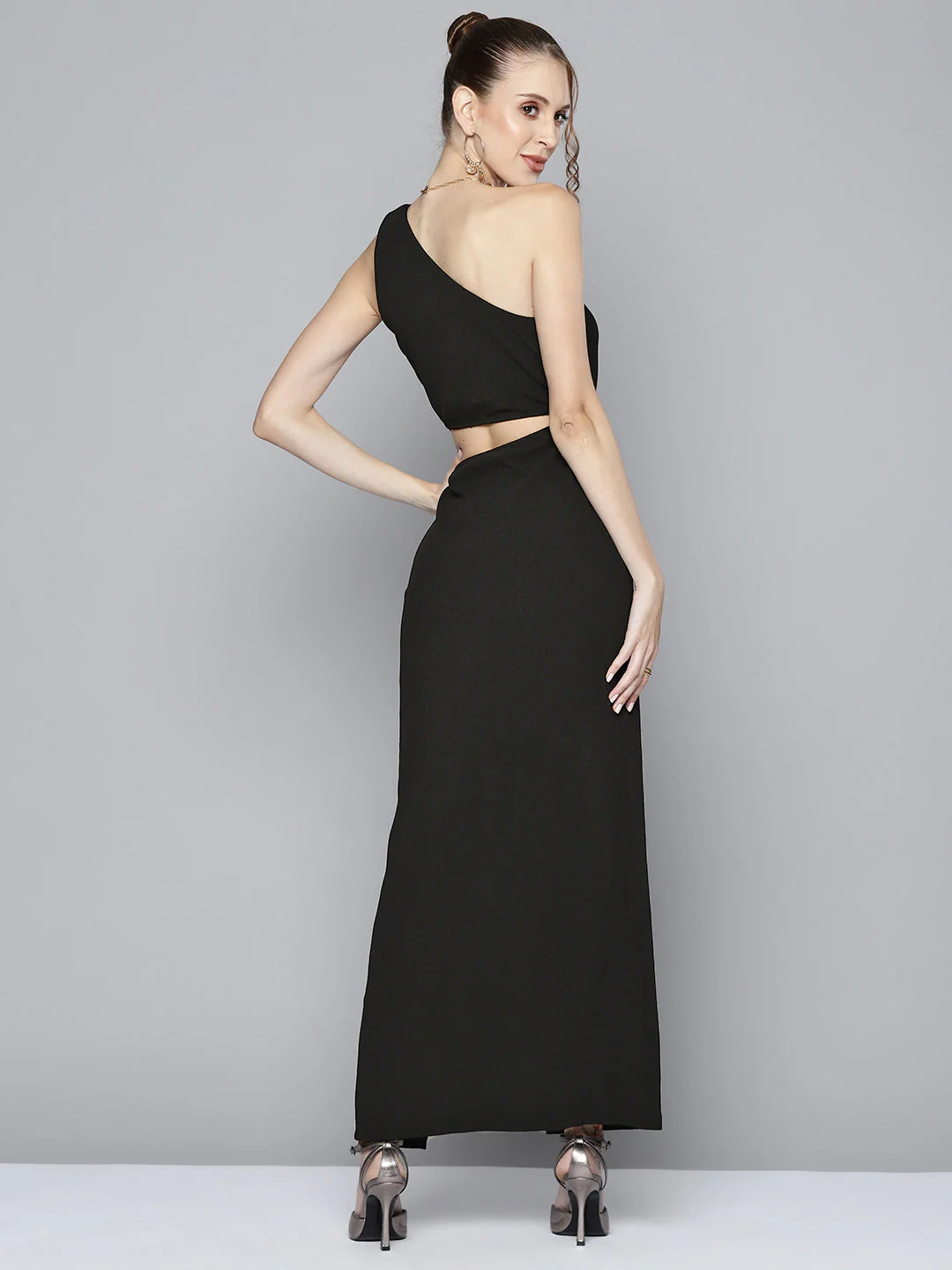 Women Black One Shoulder Maxi Dress - Image 4
