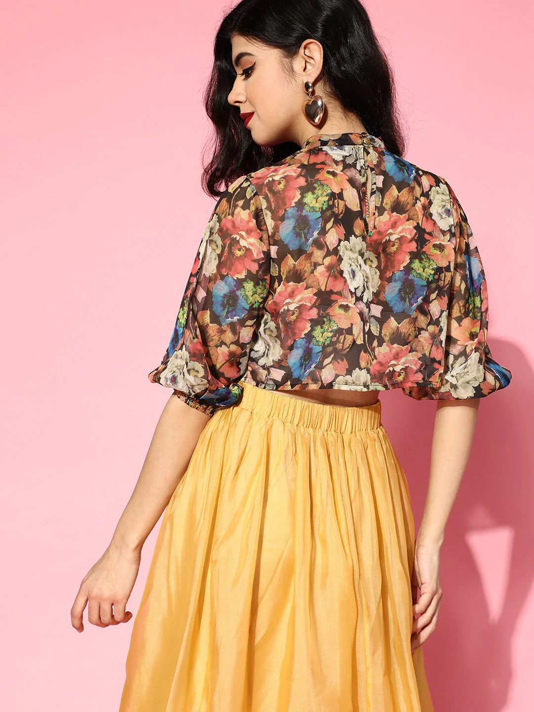 Women Black Organza Floral Boxy Top - Image 4