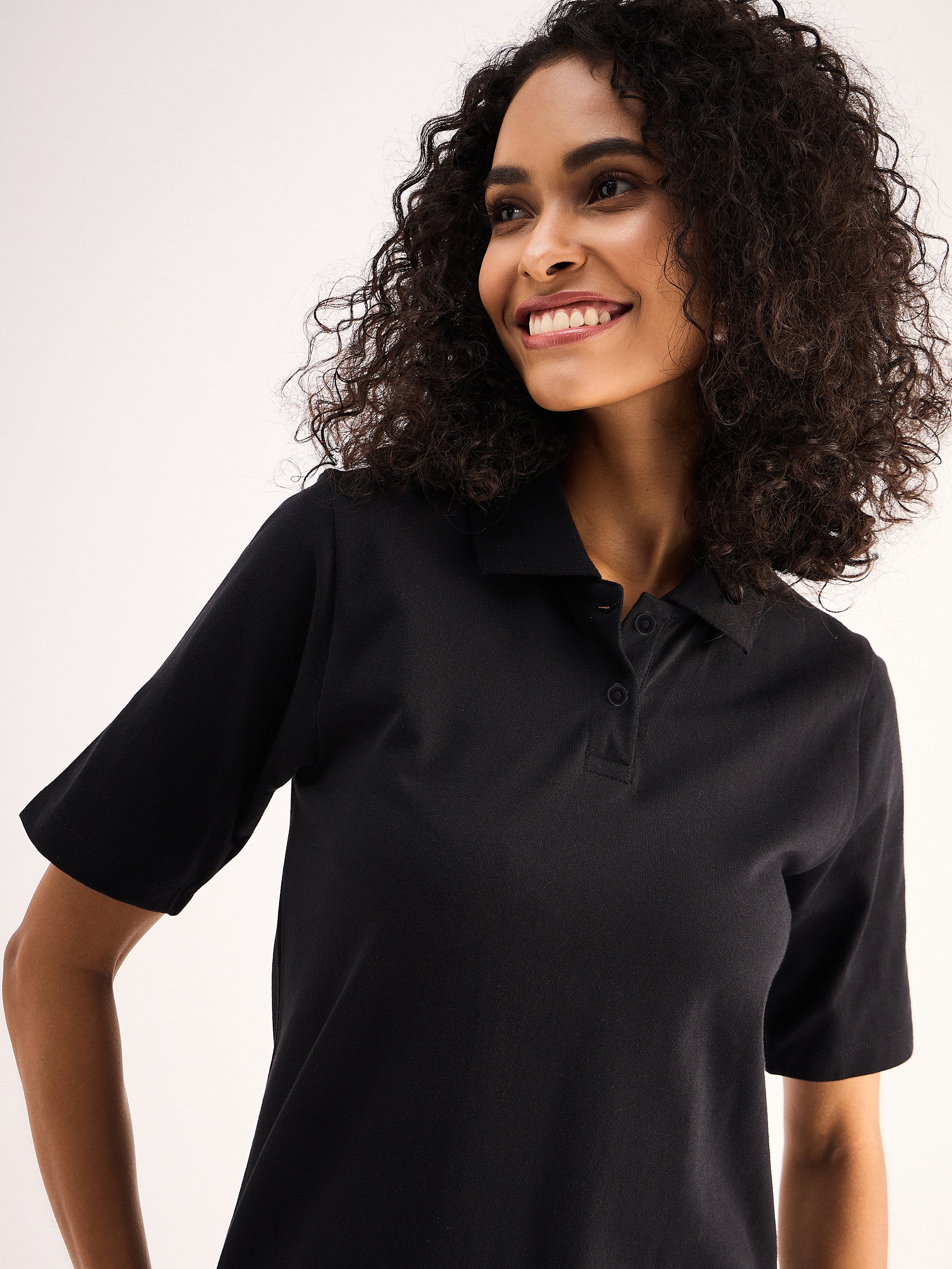 Women Black Oversized Collar T-Shirt Dress - Image 3