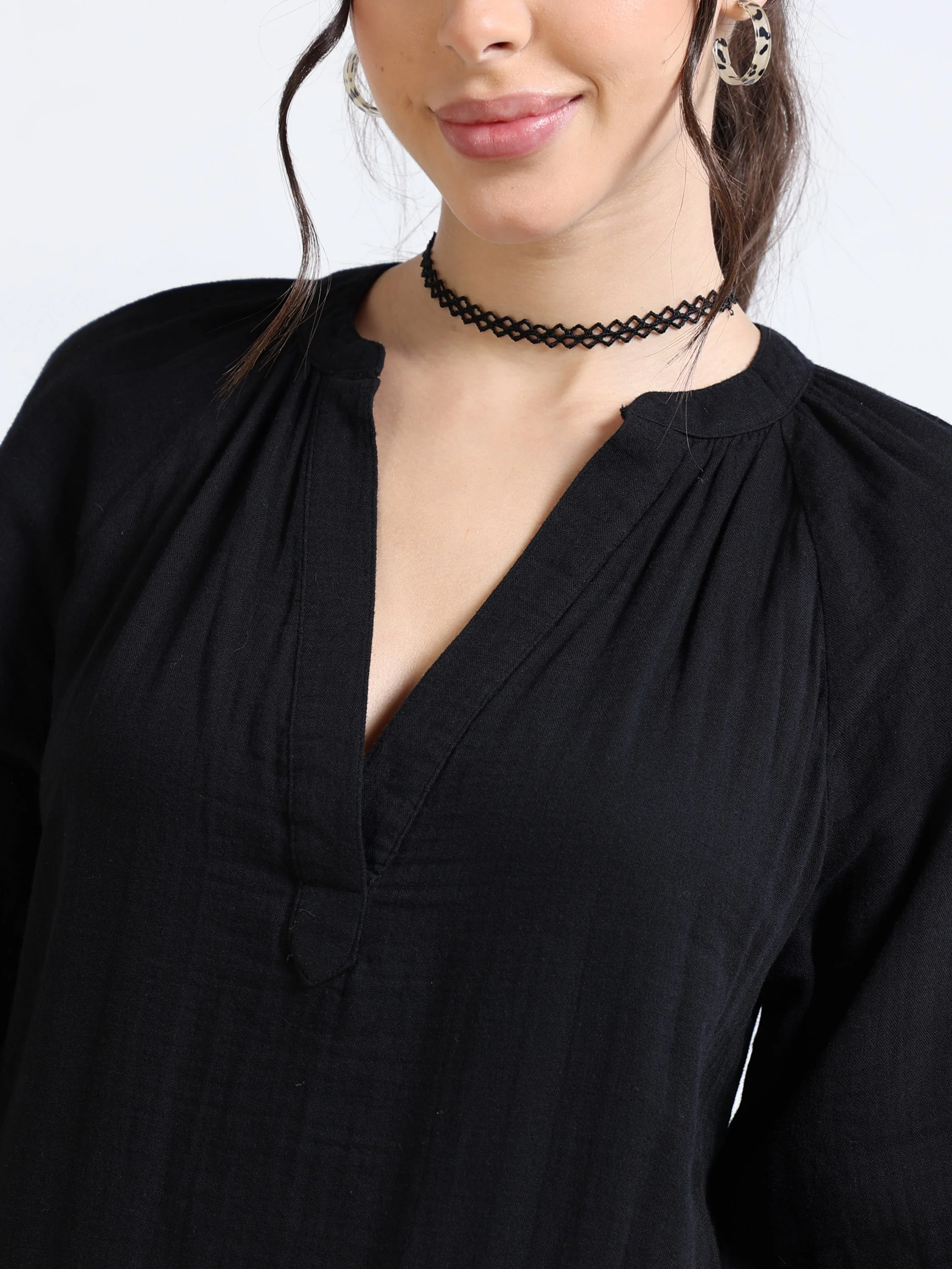 Women Black Oversized Gauze Dress - Image 2