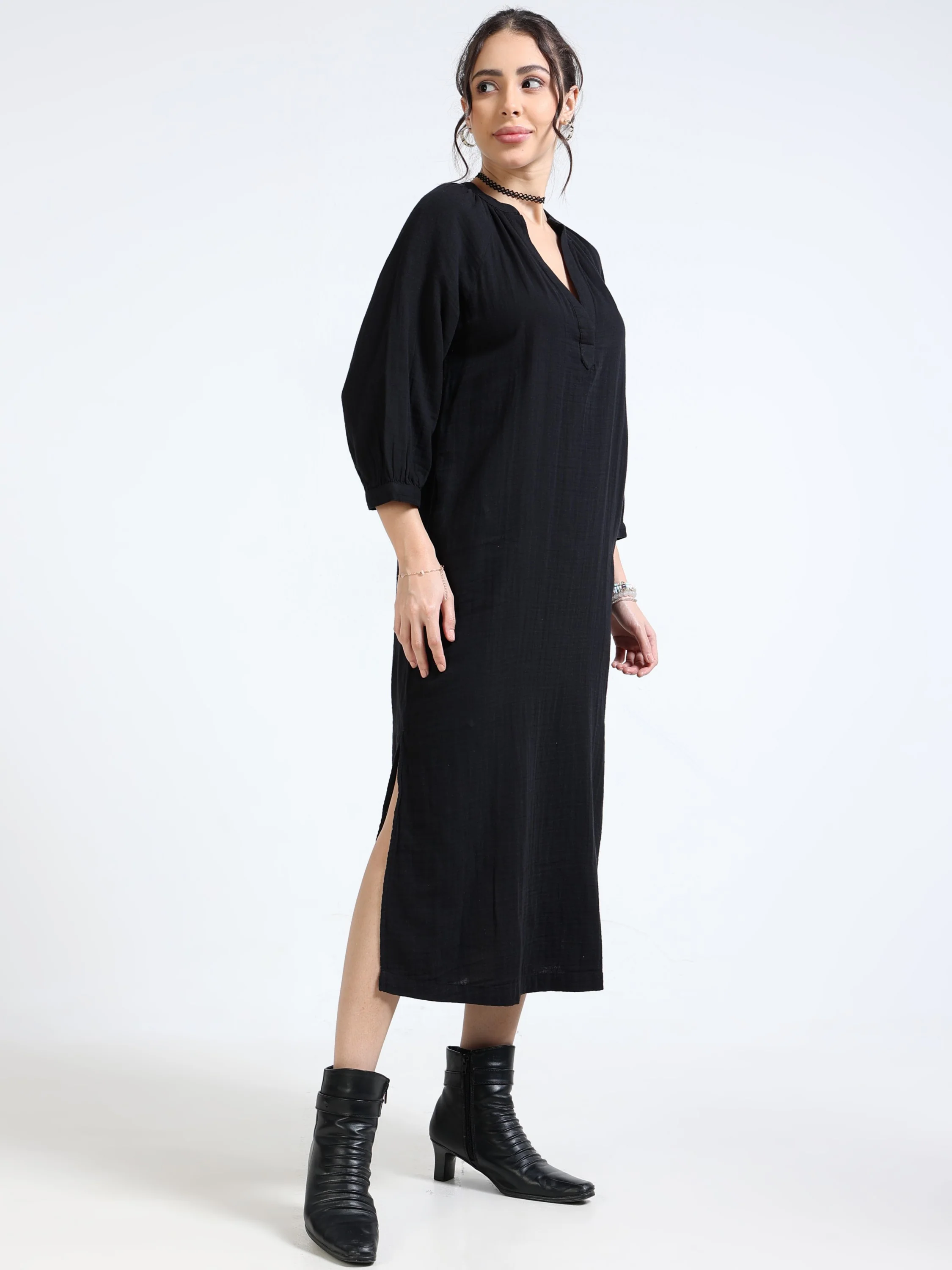 Women Black Oversized Gauze Dress - Image 4