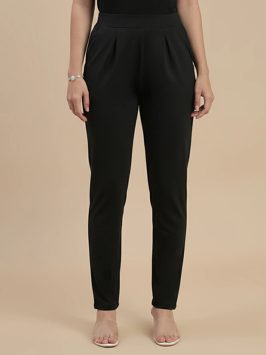 Women Black Pencil Fit Pants - Image 2
