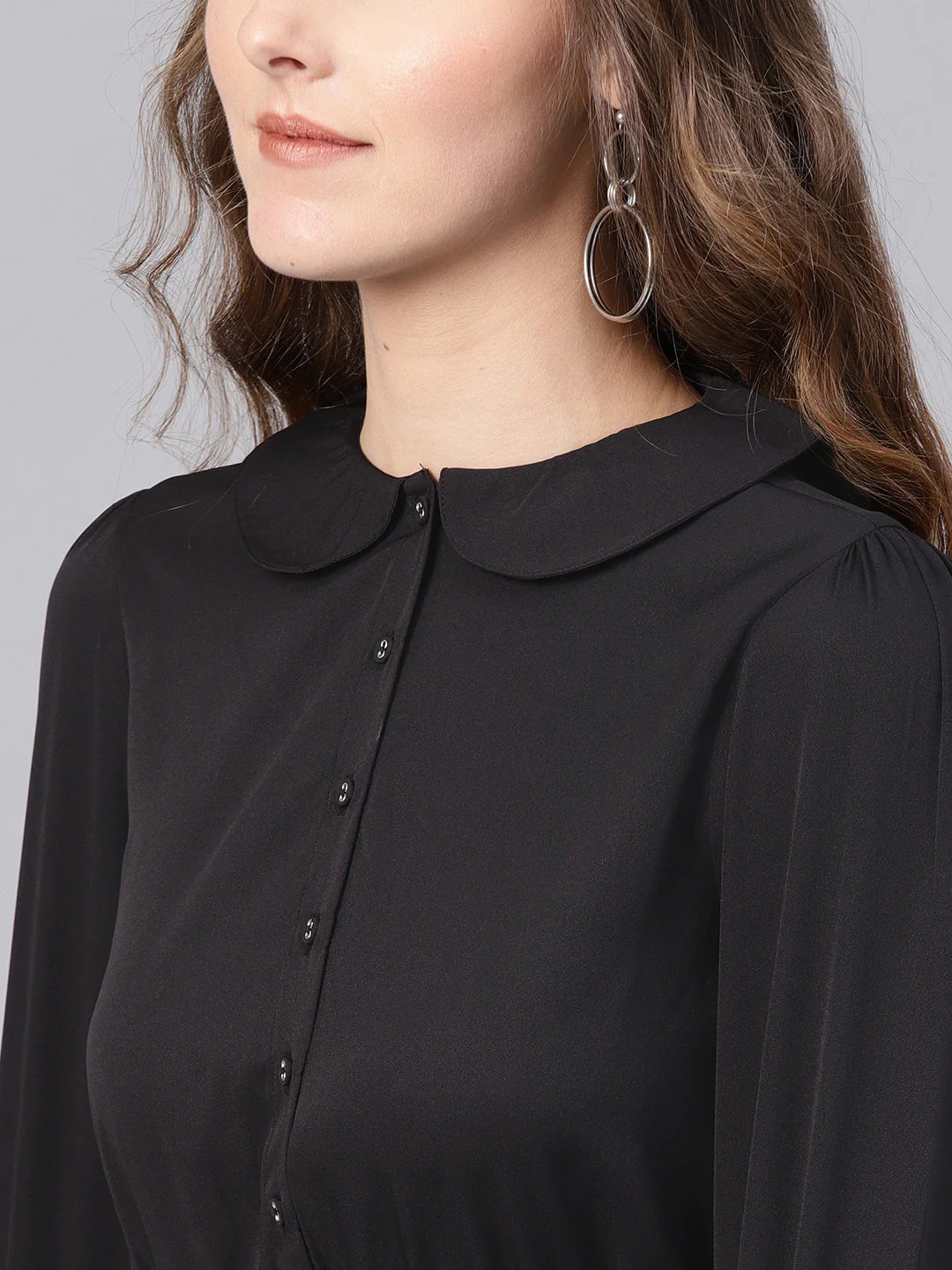 Women Black Peterpan Belted Pleated Midi Dress - Image 5