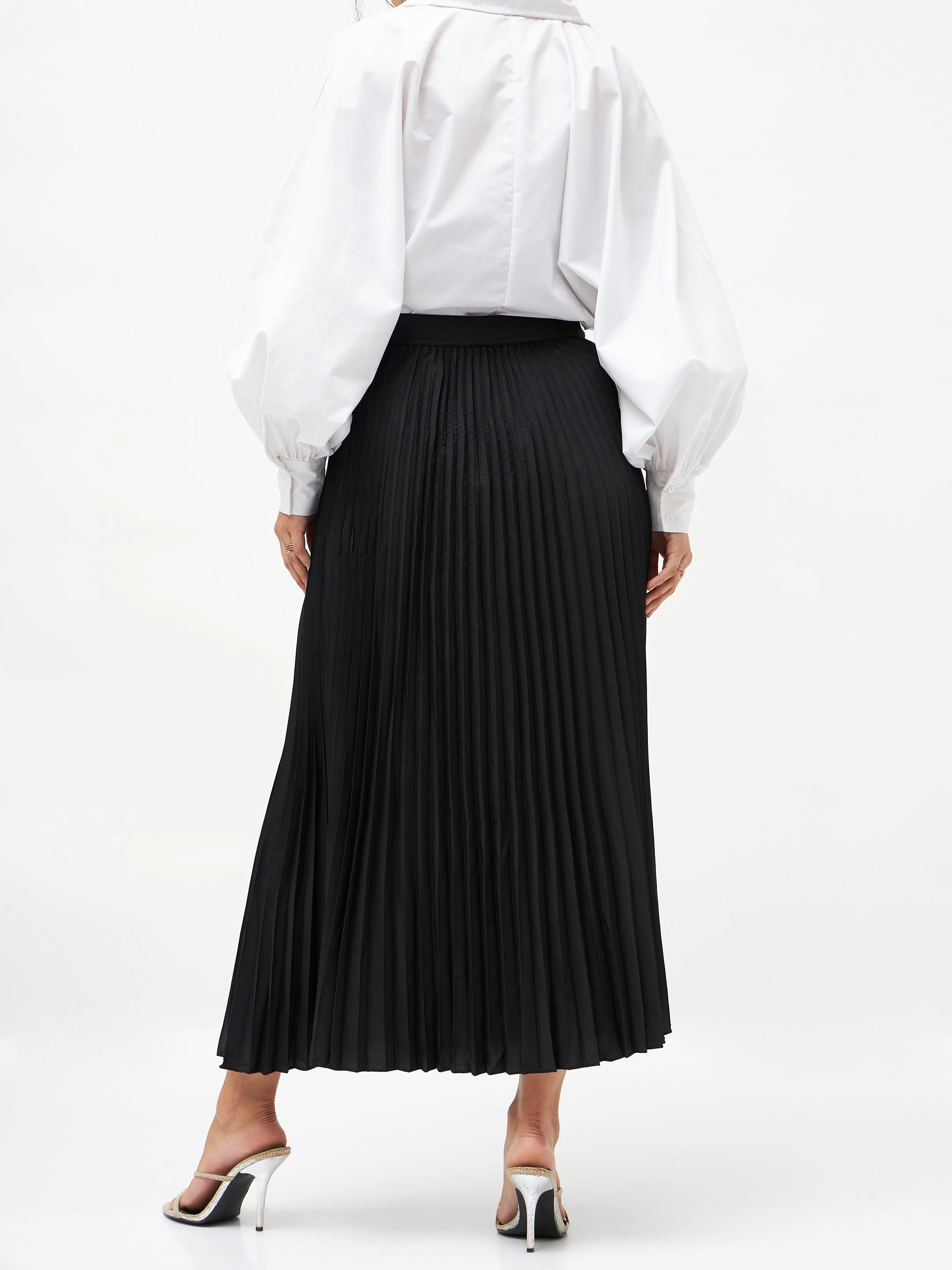 Women Black Pleated Maxi Skirt - Image 5