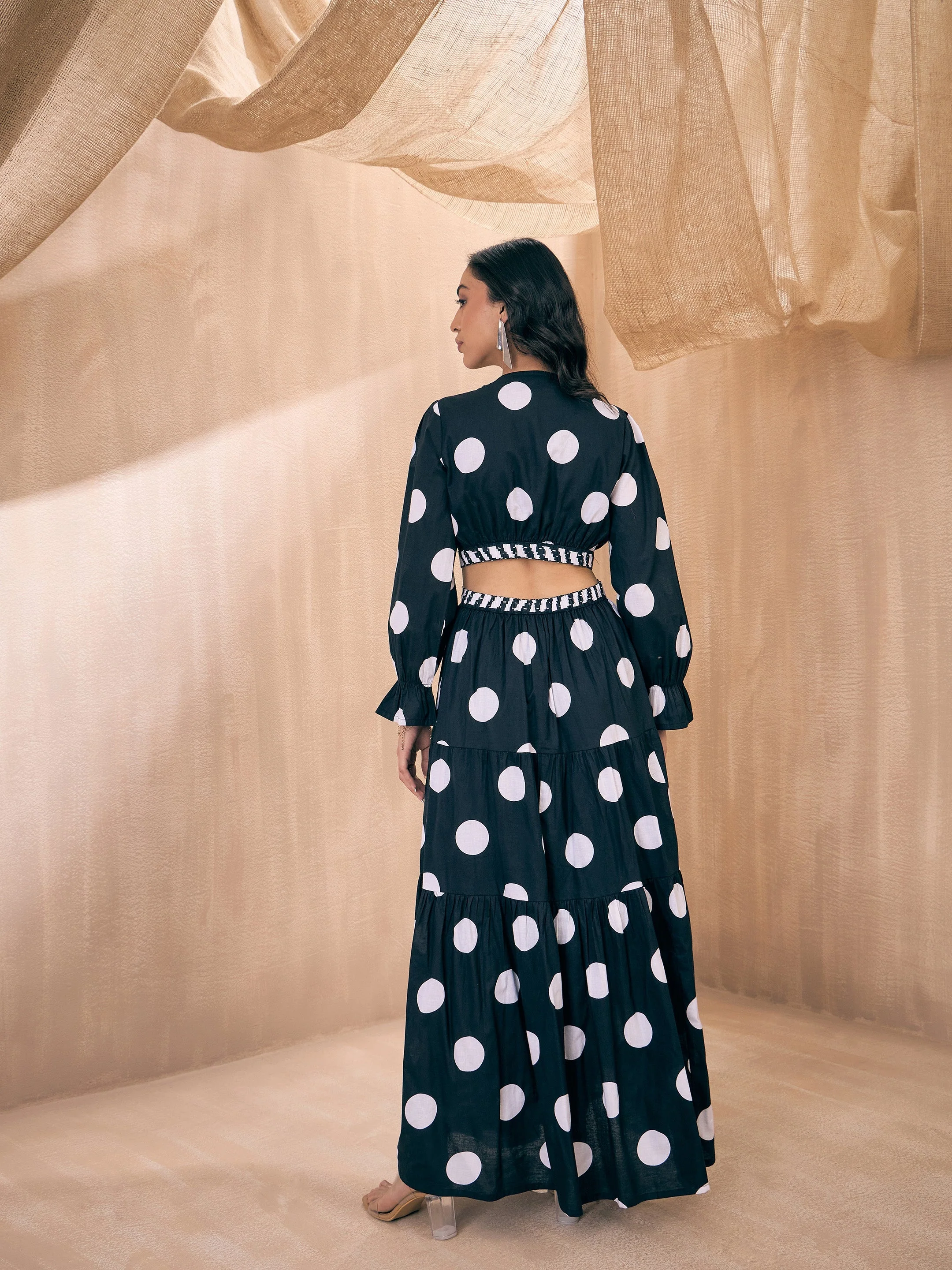 Women Black Polka Dot Waist Cut-Out Maxi - Image 2