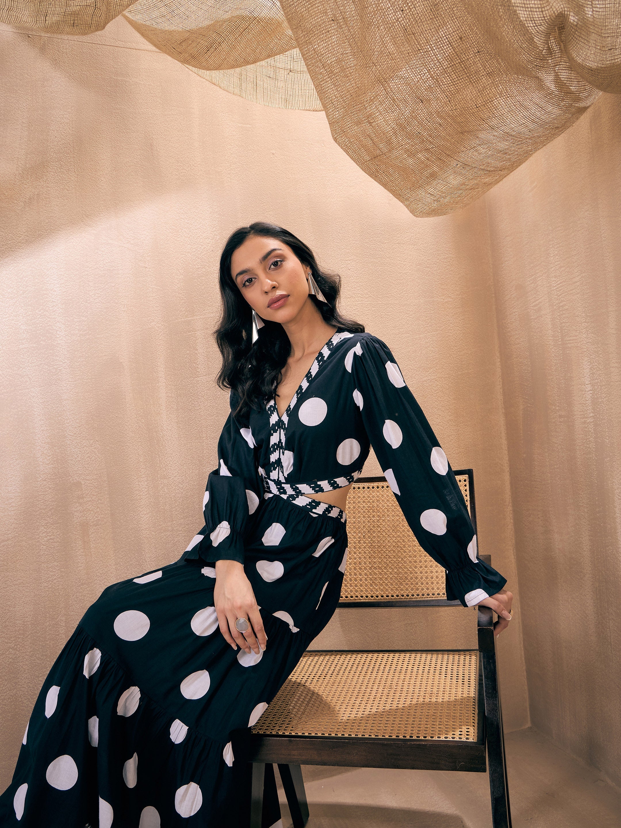 Women Black Polka Dot Waist Cut-Out Maxi - Image 5