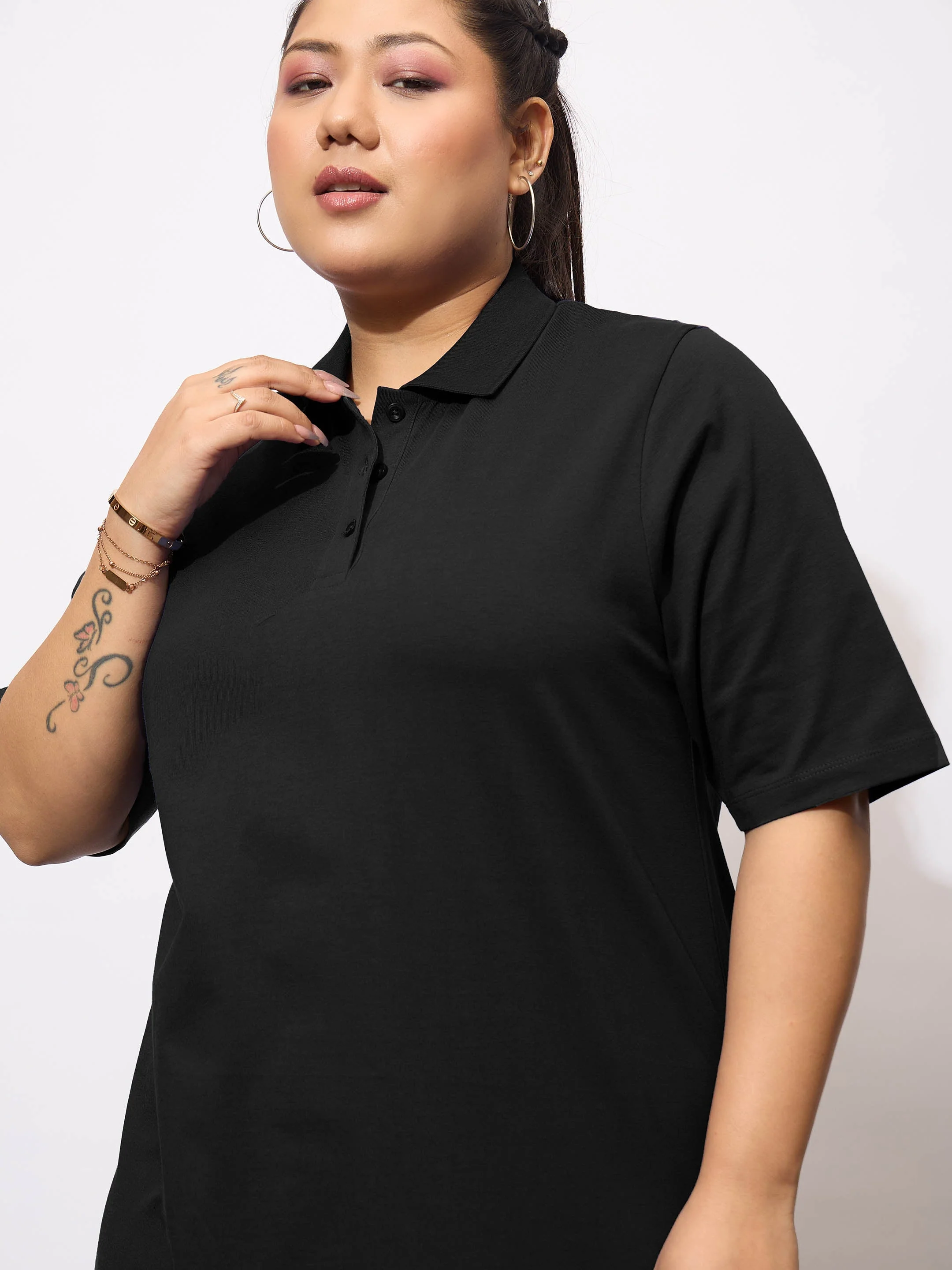 Women Black Polo Neck T Shirt Dress - Image 4