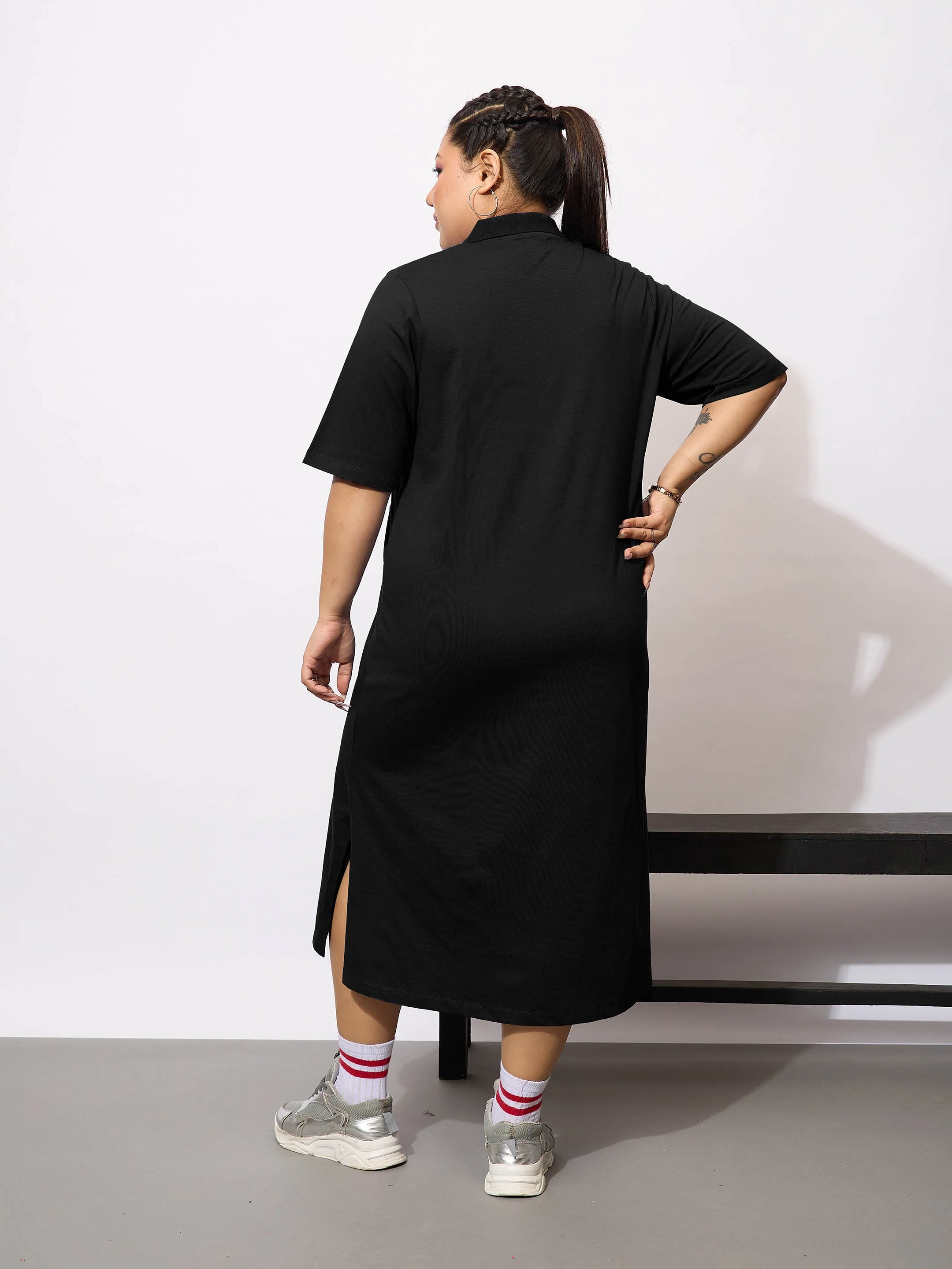 Women Black Polo Neck T Shirt Dress - Image 5