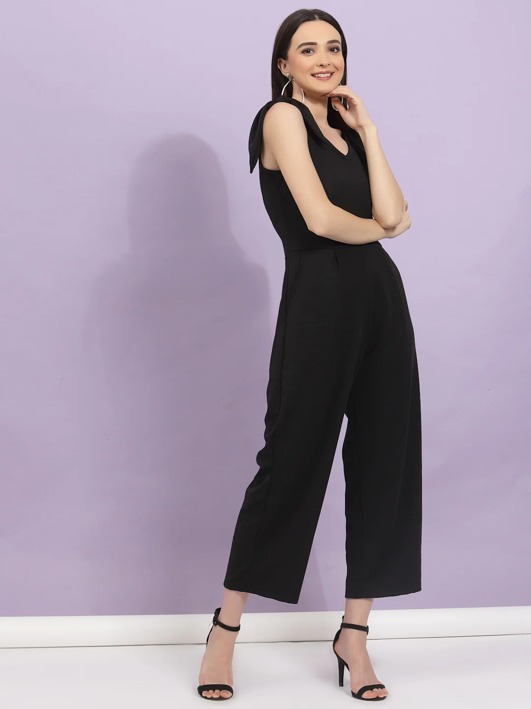 Women Black Poly Corduroy Jumpsuit - Image 3