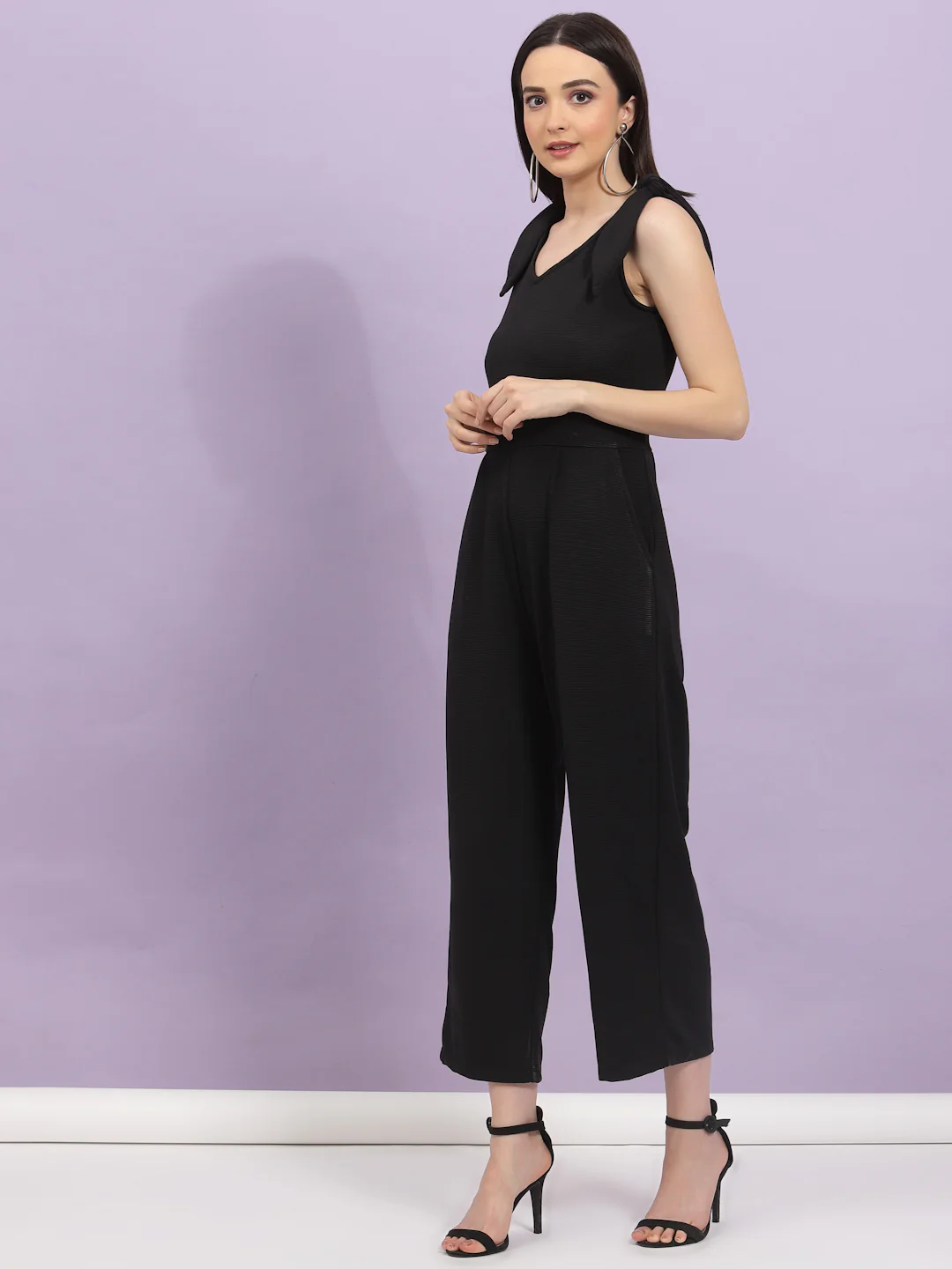 Women Black Poly Corduroy Jumpsuit - Image 4