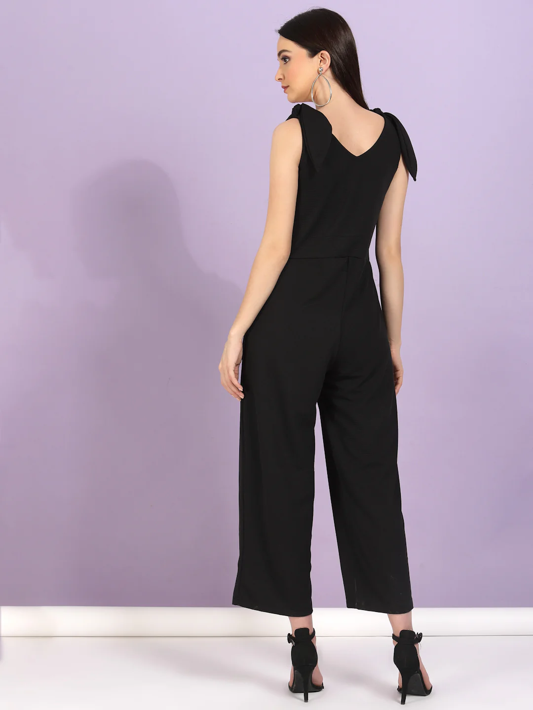 Women Black Poly Corduroy Jumpsuit - Image 5