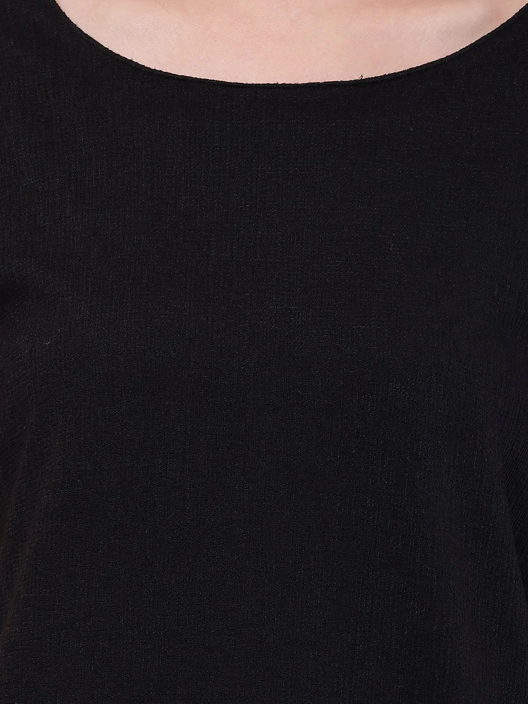 Women Black Polyester Round Neck Half Sleeve Maxi Dress - Image 5