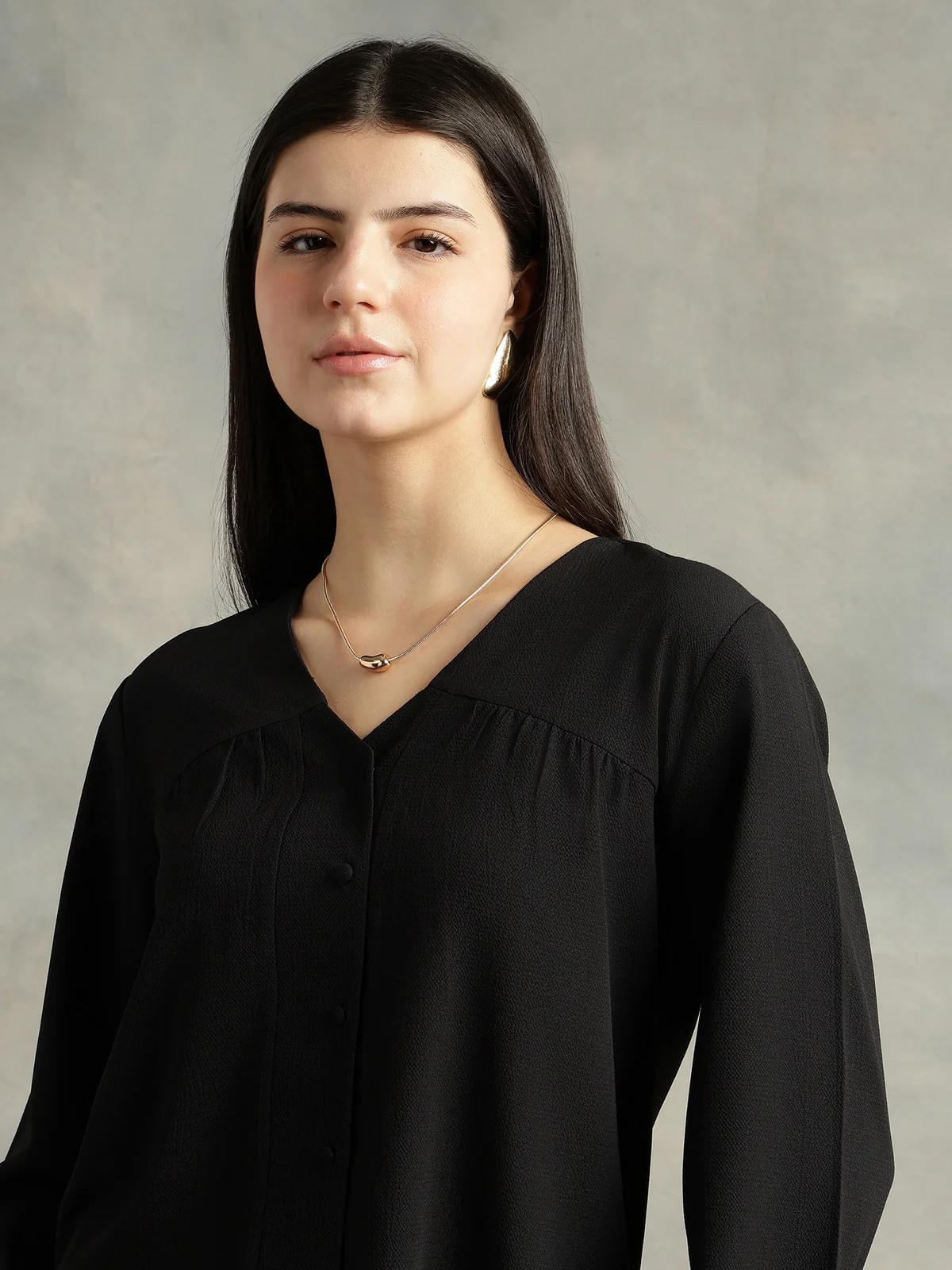 Women Black Polyester V-Neck Top - Image 4