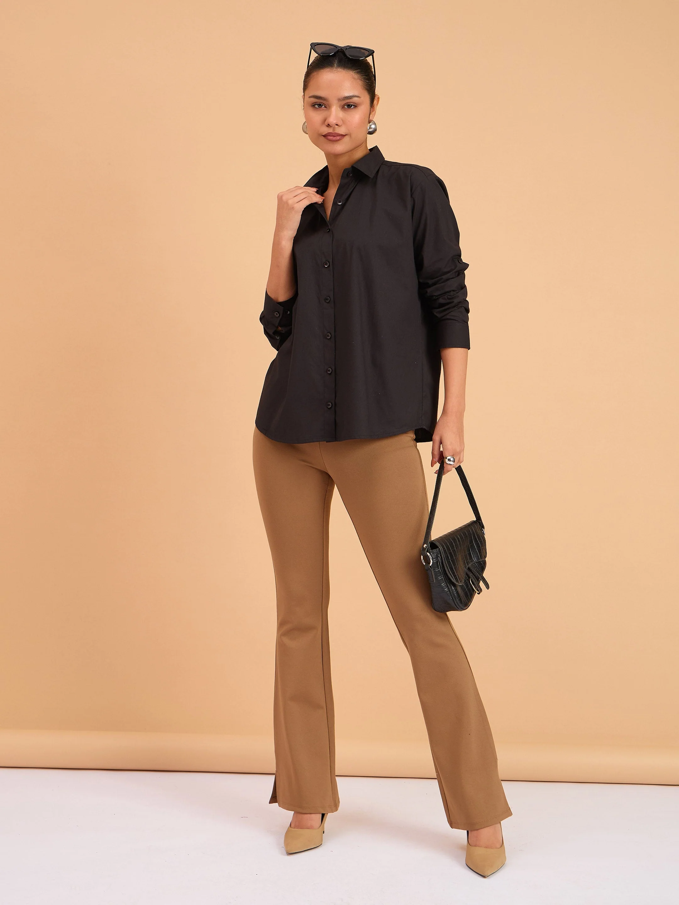 Women Black Poplin Oversized Shirt - Image 2