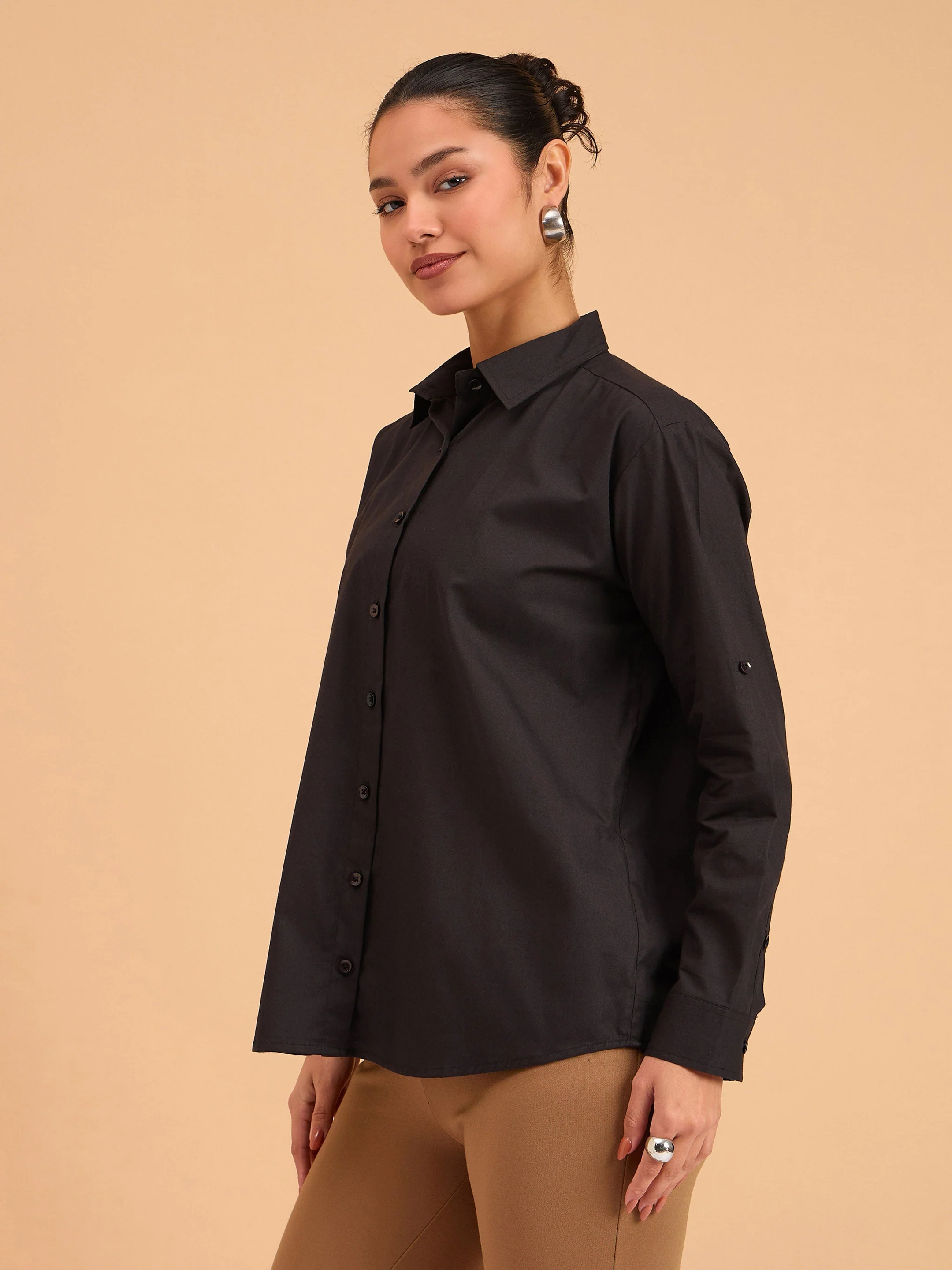 Women Black Poplin Oversized Shirt - Image 3