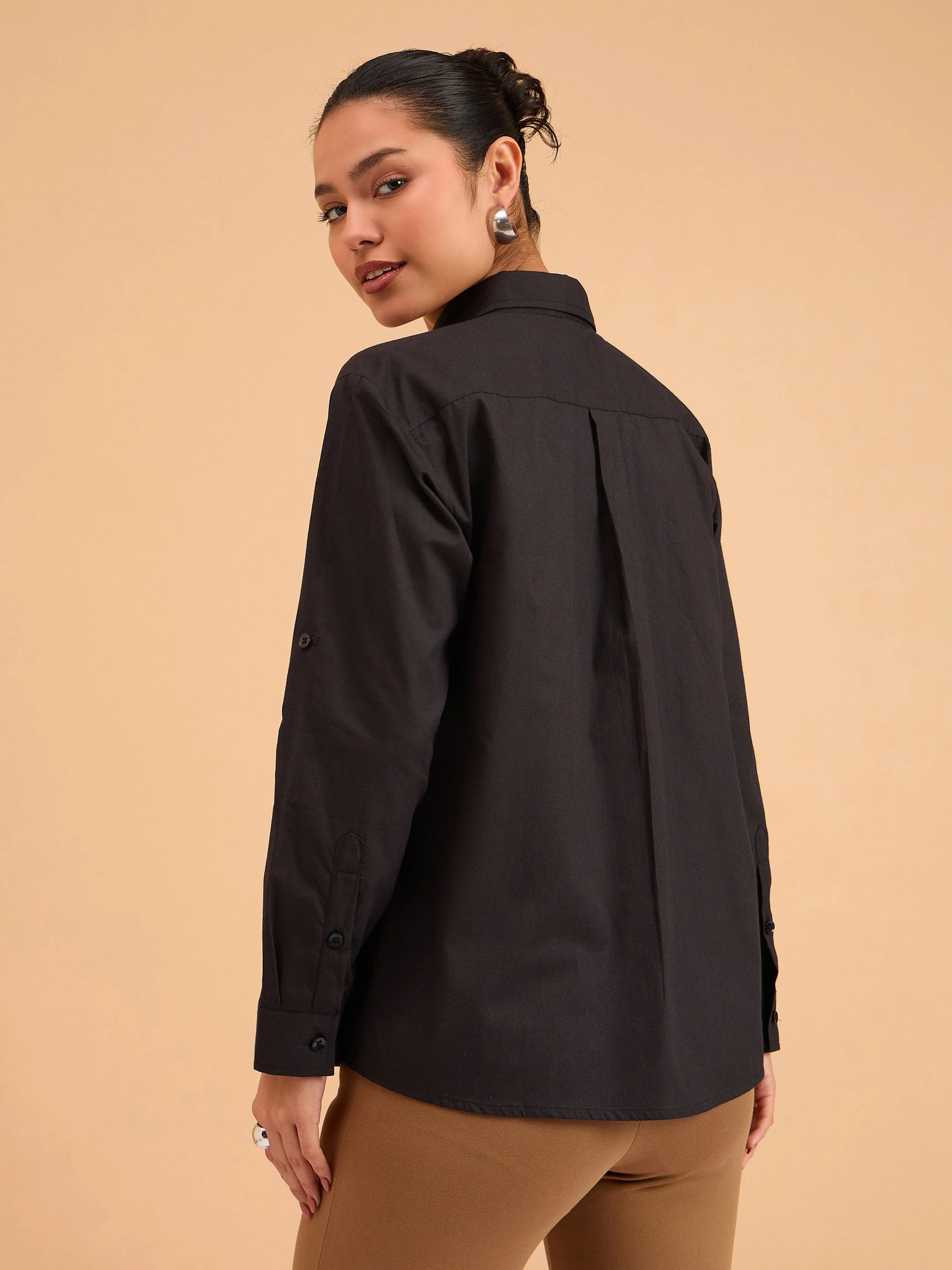 Women Black Poplin Oversized Shirt - Image 5