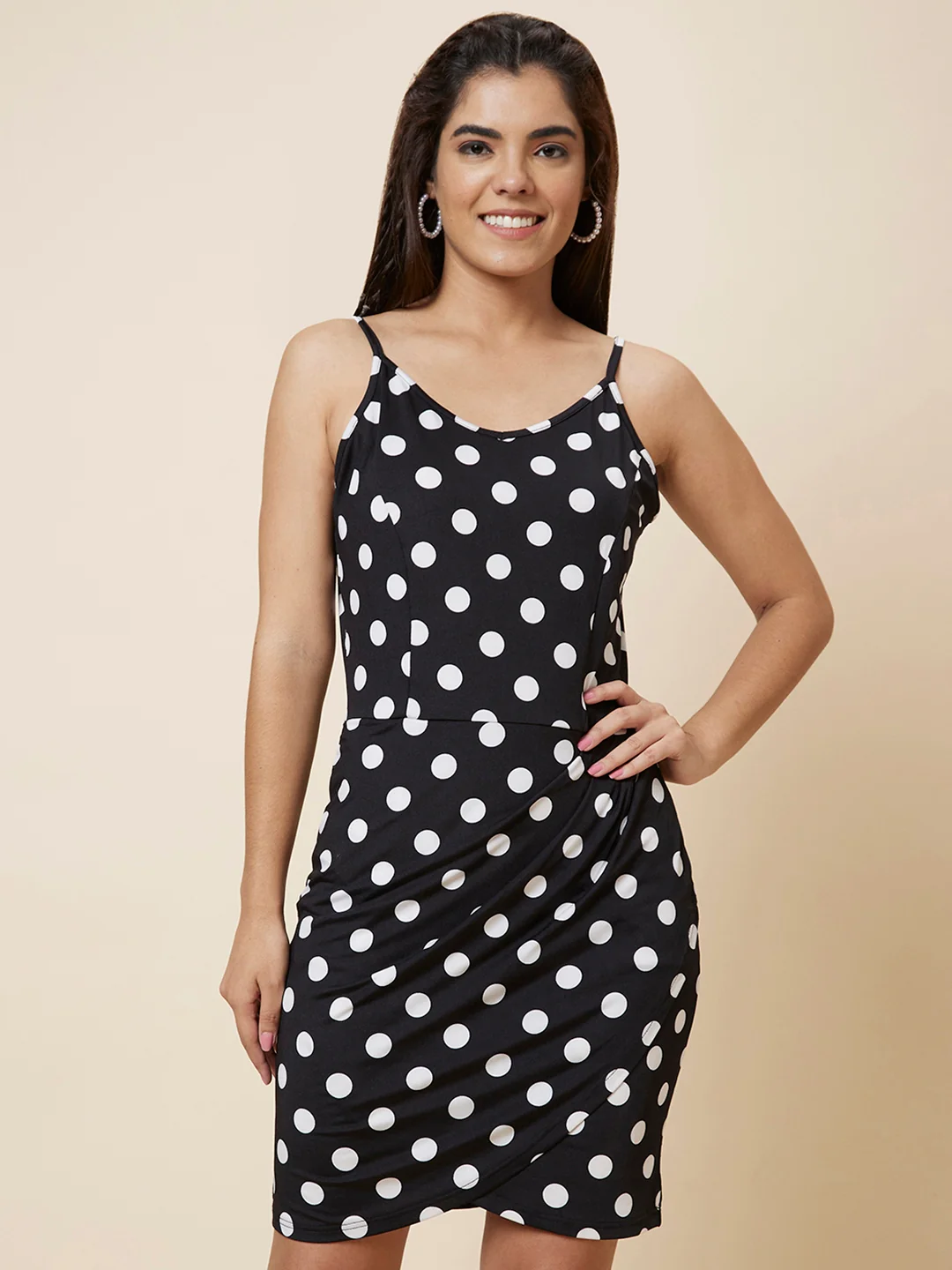 Women Black Polka Dot Bodycon Dress - Image 5