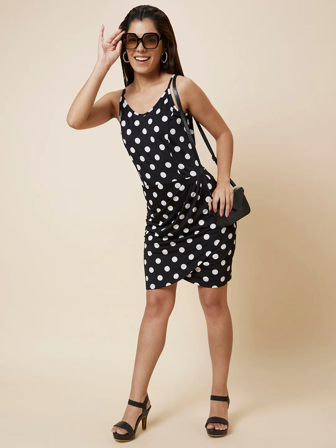 Women Black Polka Dot Bodycon Dress - Image 6