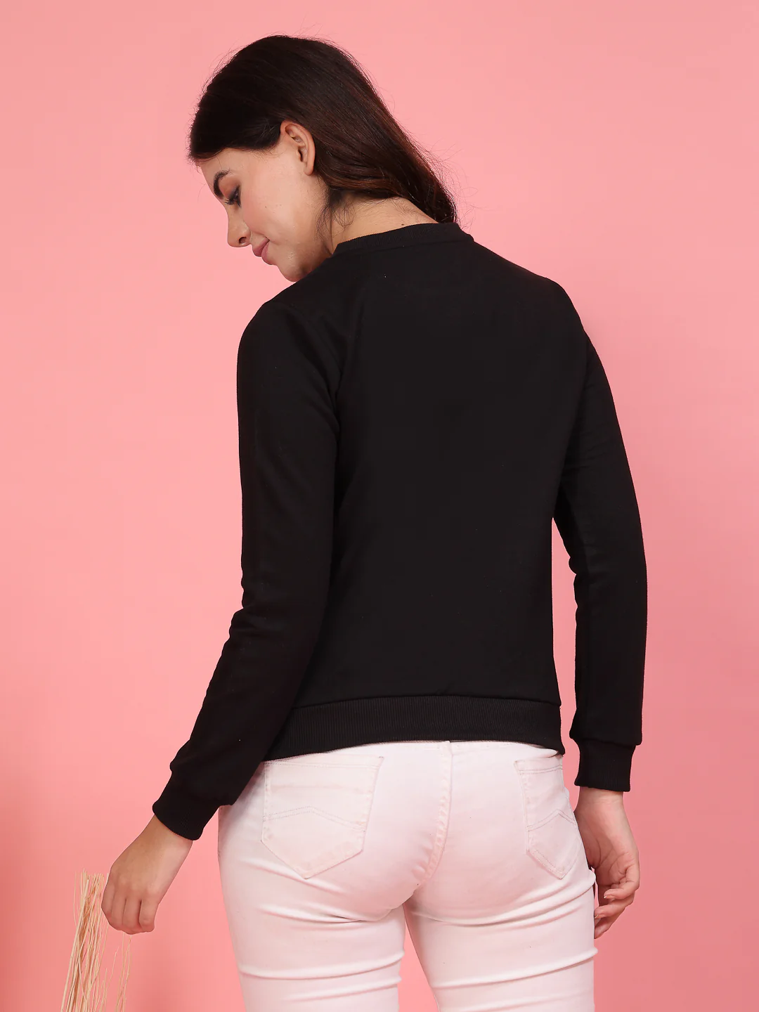 Women Black Printed Fleece Sweatshirt - Image 2