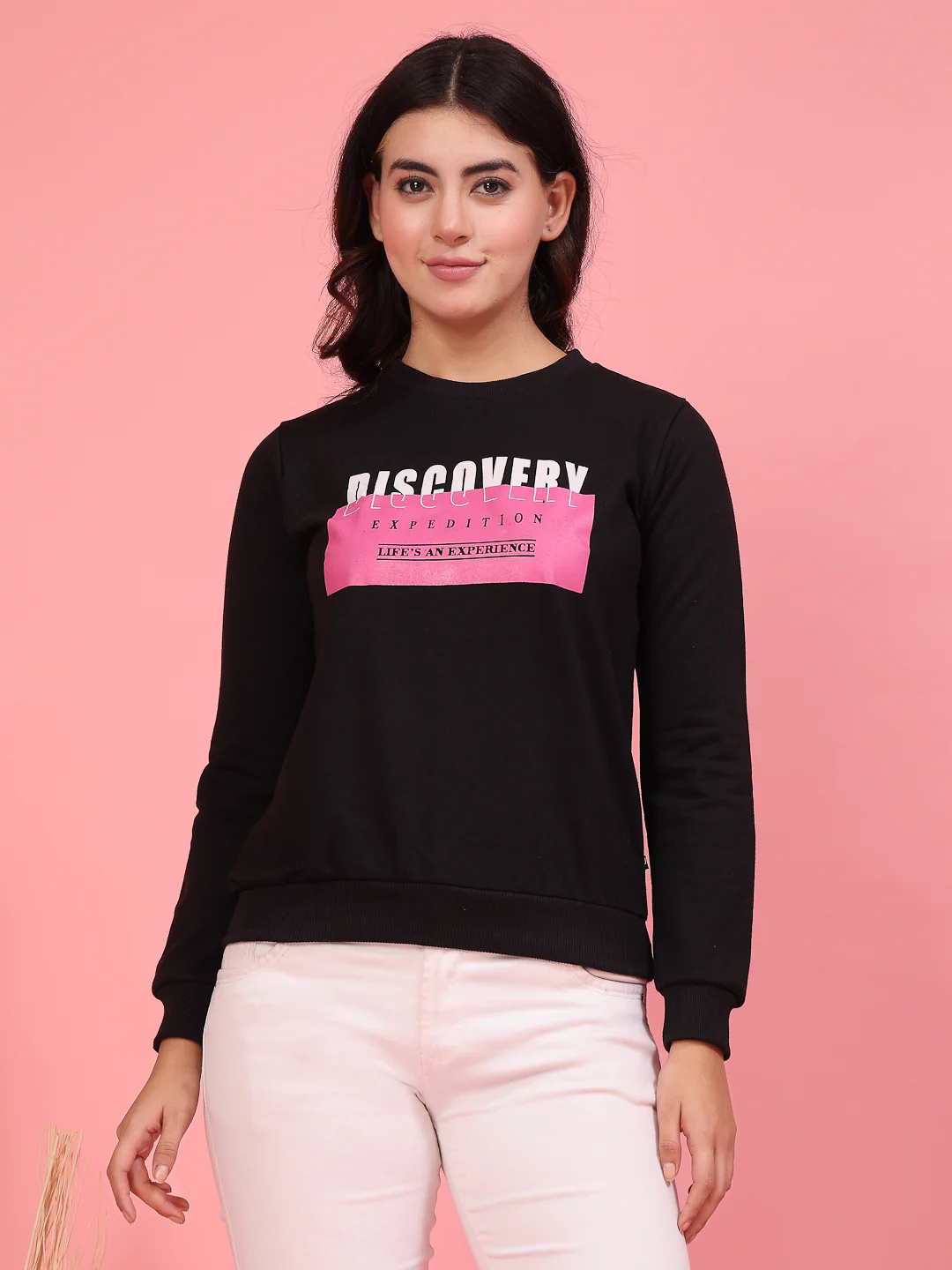 Women Black Printed Fleece Sweatshirt - Image 4