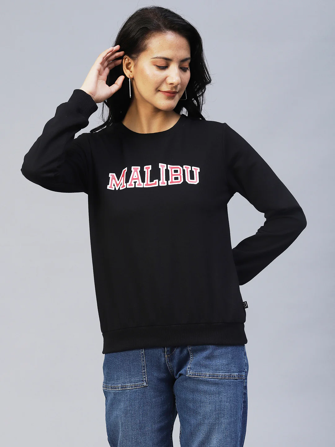 Women Black Printed Sweatshirt - Image 3