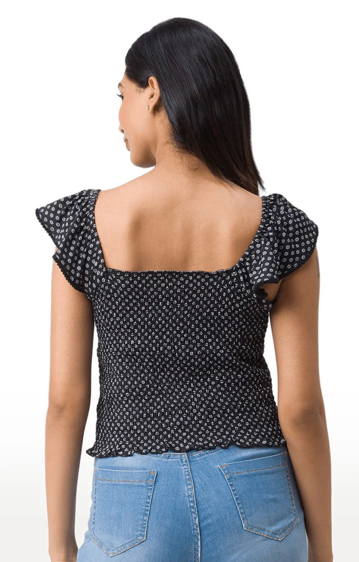 Women Floral Print Smocked Top - Image 3