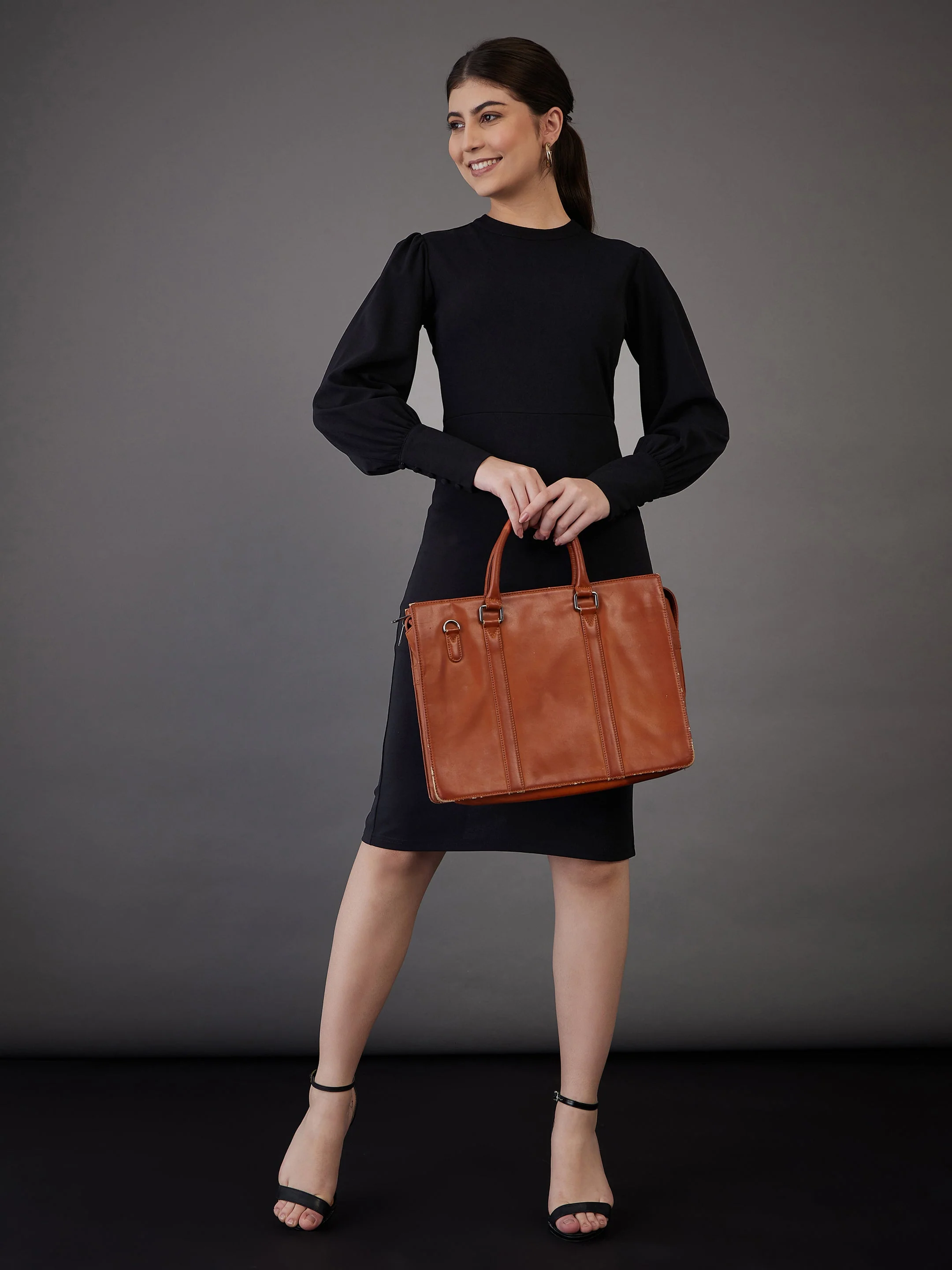 Women Black Puff Sleeves Bodycon Midi Dress - Image 6