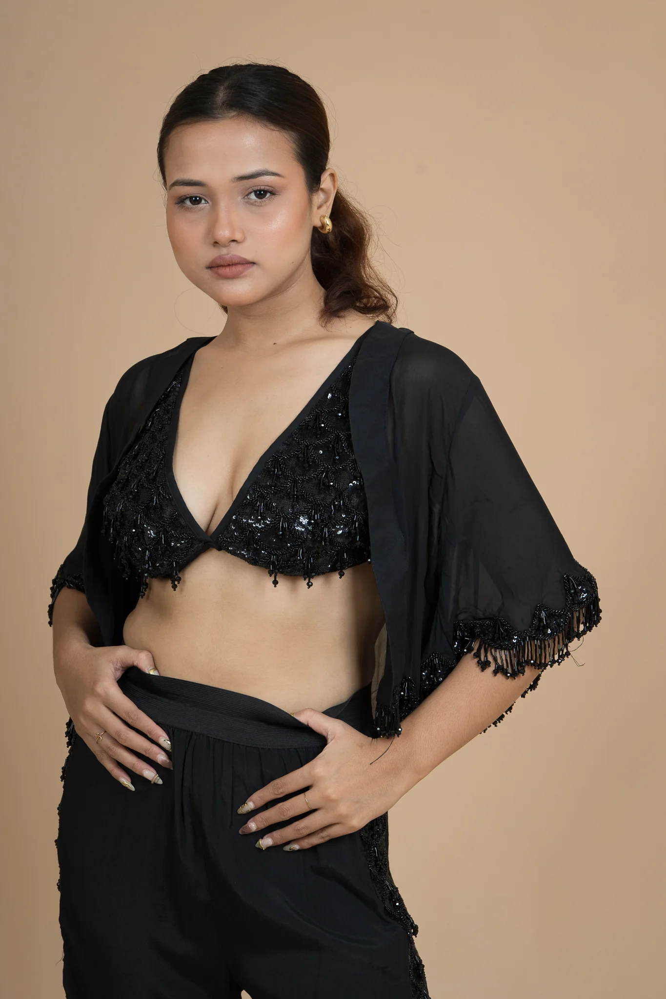 Women Black Rain Translucent Crop Shrug - Image 10