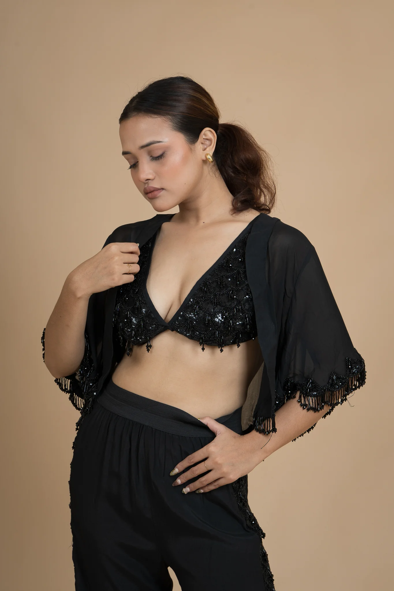 Women Black Rain Translucent Crop Shrug - Image 11