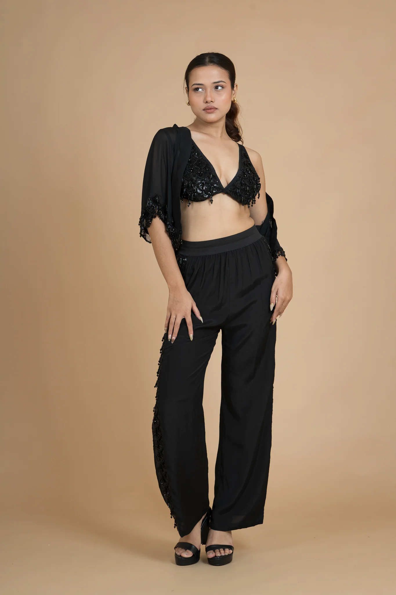 Women Black Rain Translucent Crop Shrug - Image 2