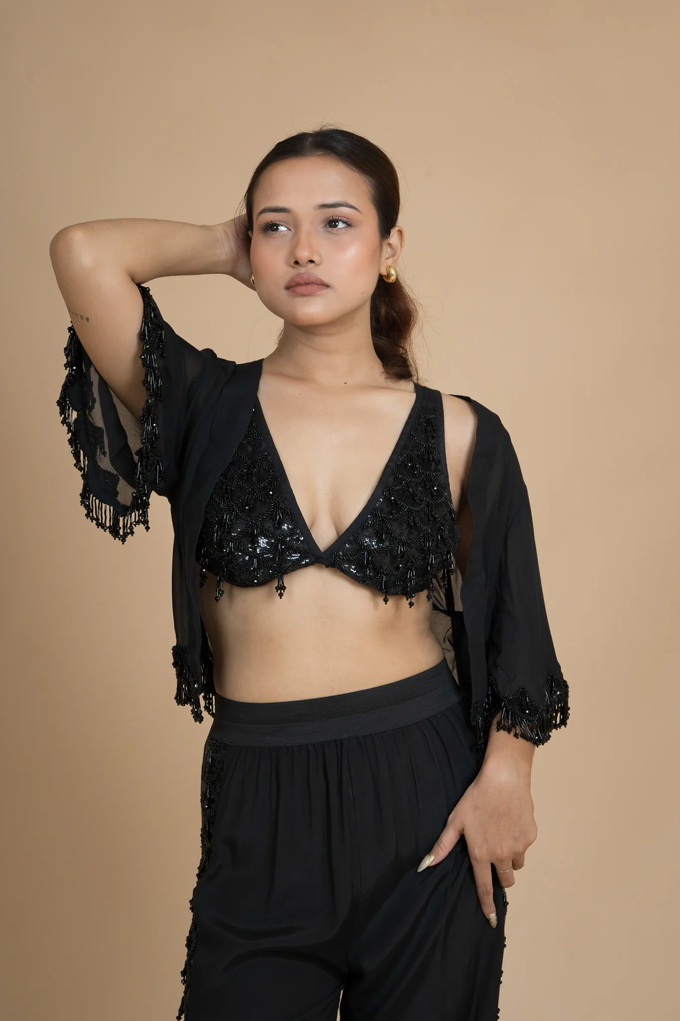Women Black Rain Translucent Crop Shrug - Image 3
