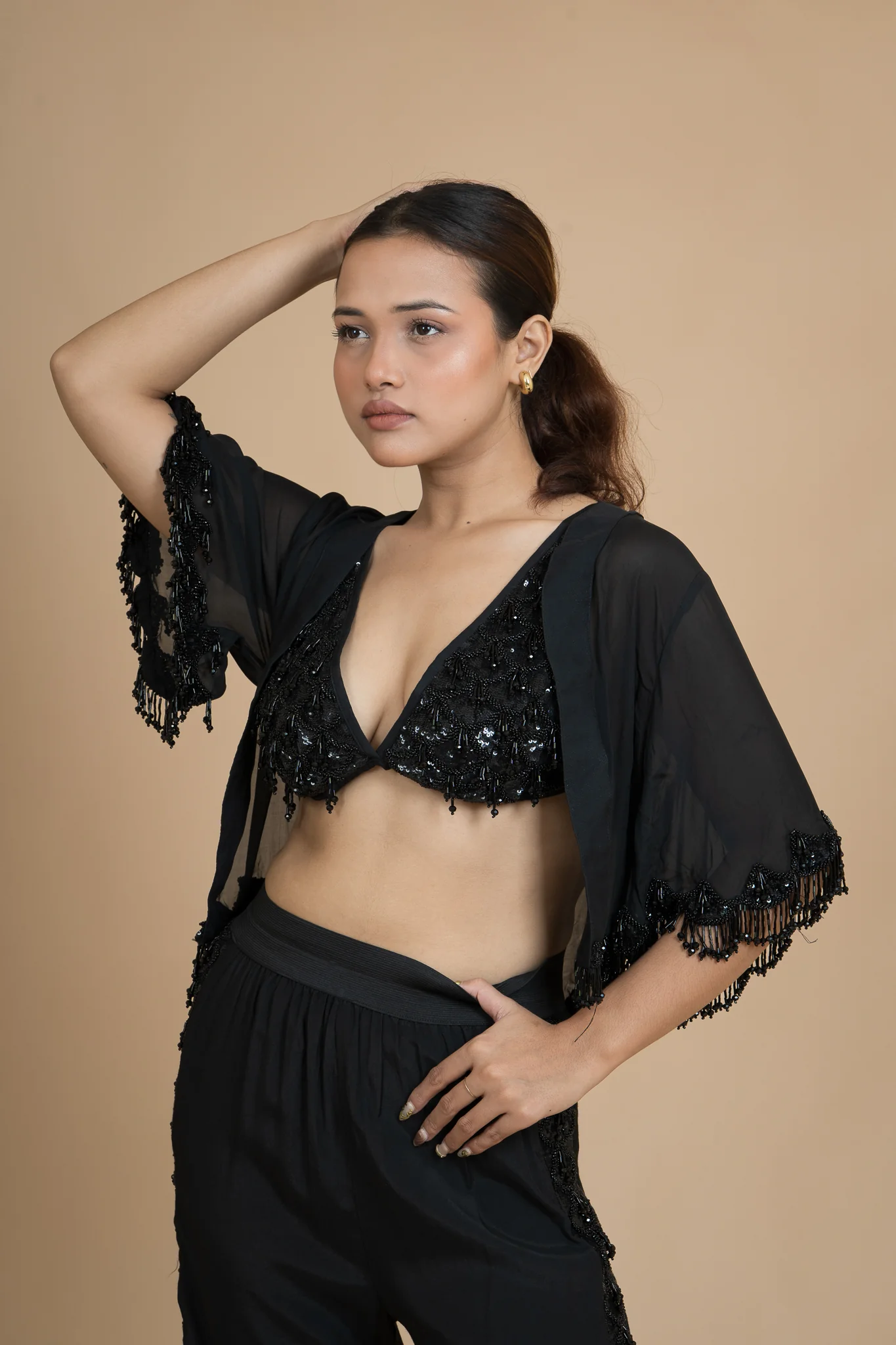 Women Black Rain Translucent Crop Shrug - Image 4