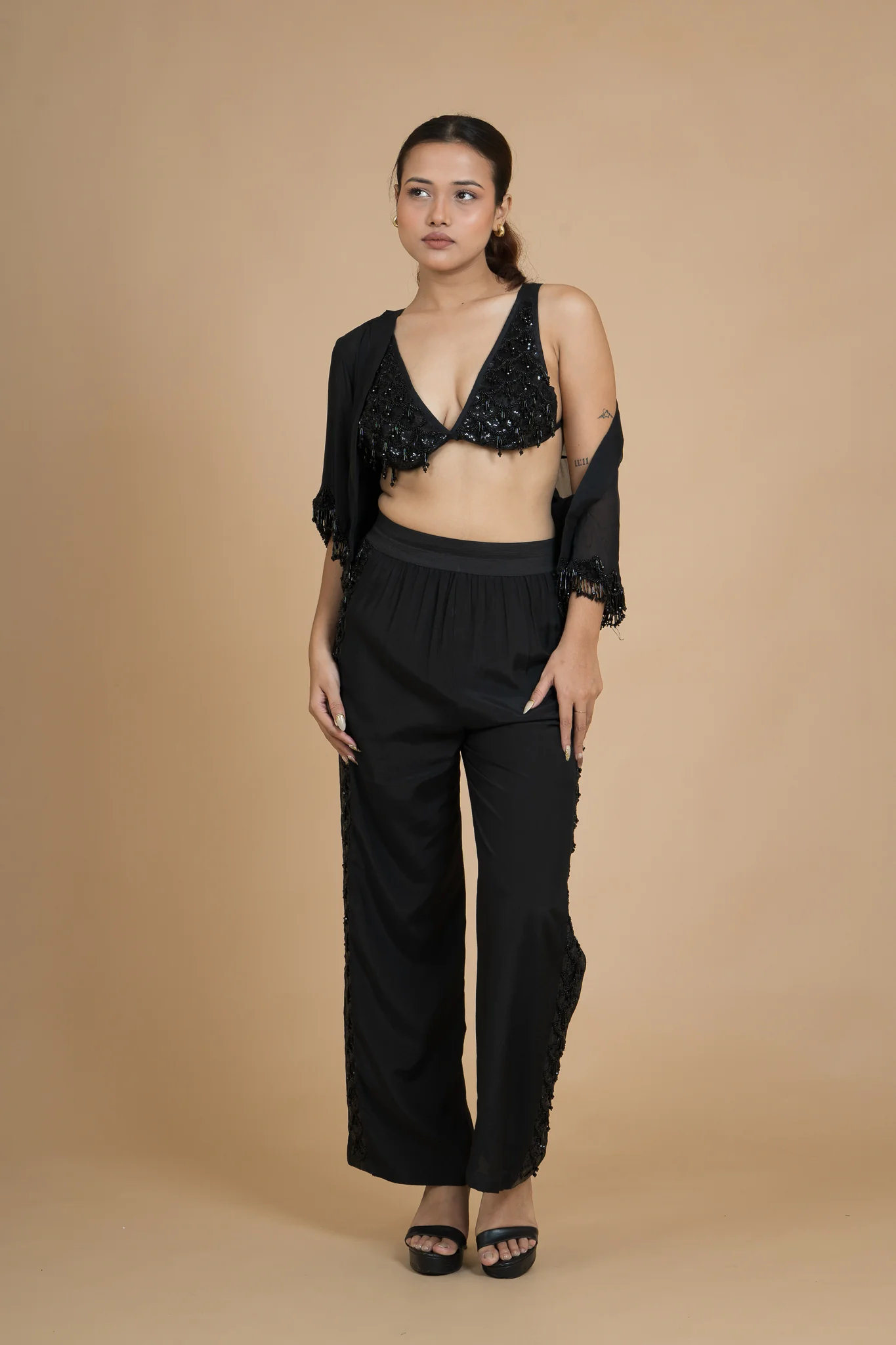 Women Black Rain Translucent Crop Shrug - Image 5