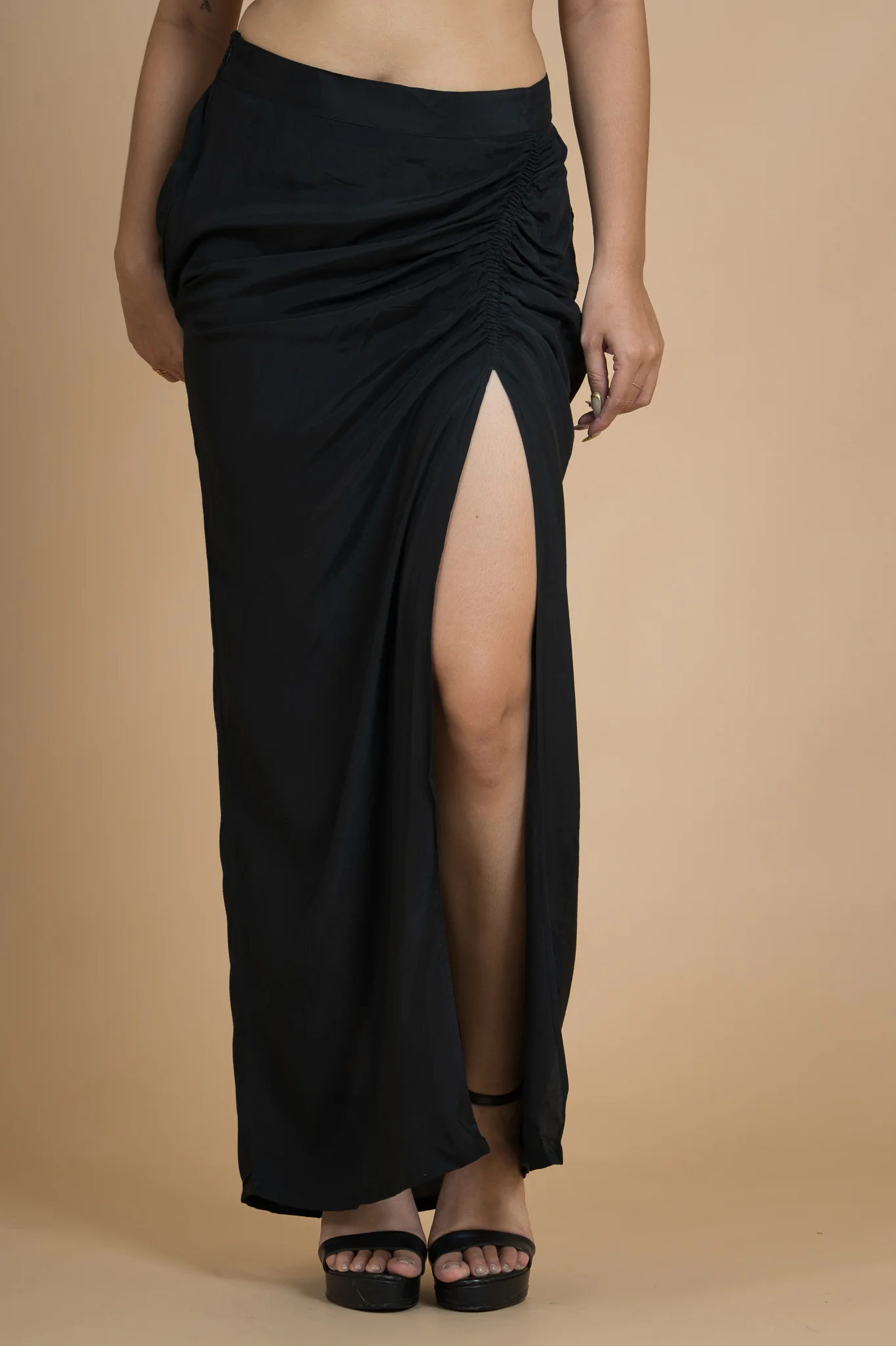 Women Black Rain Draped Cotton Skirt - Image 11