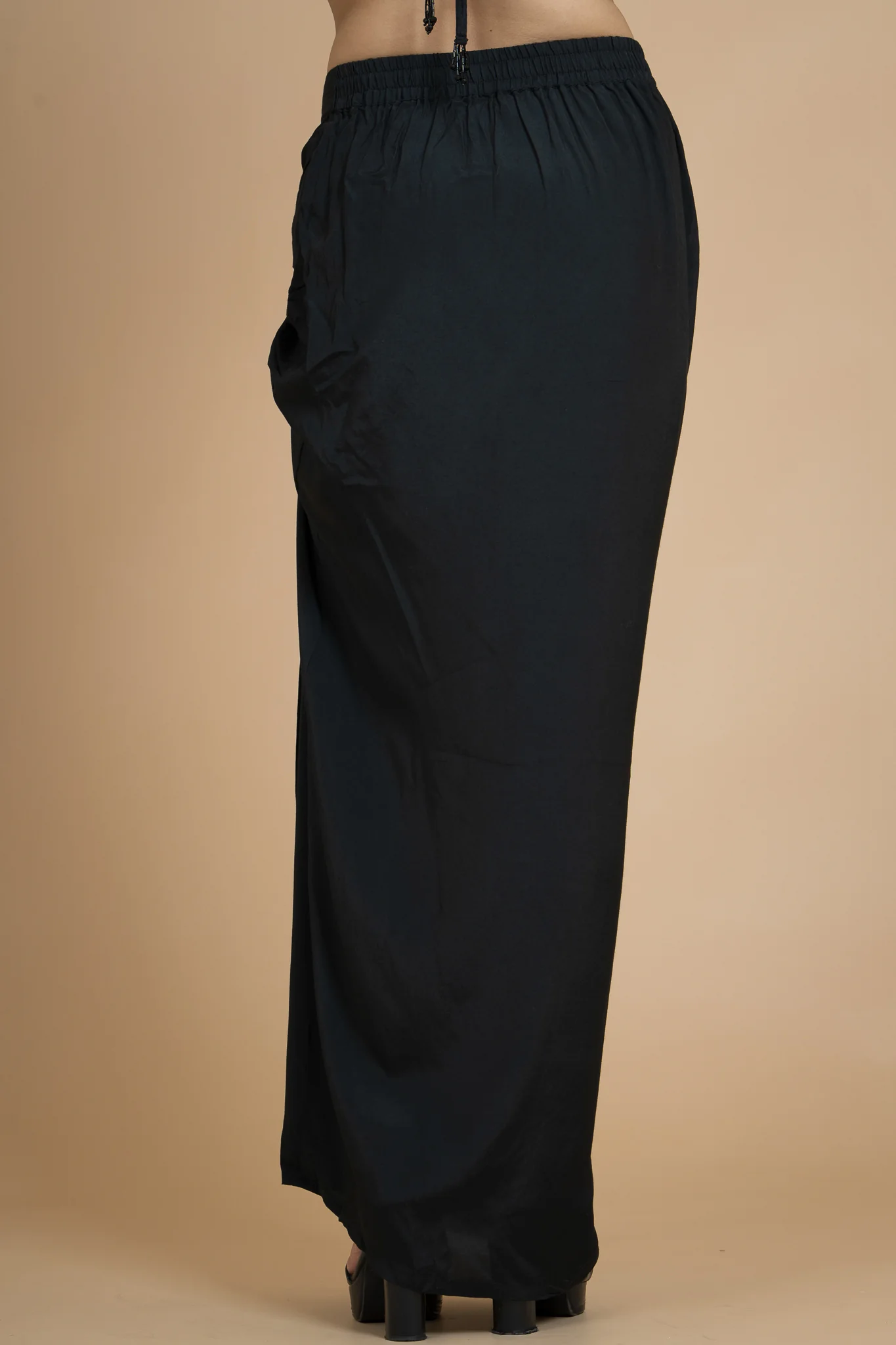 Women Black Rain Draped Cotton Skirt - Image 8