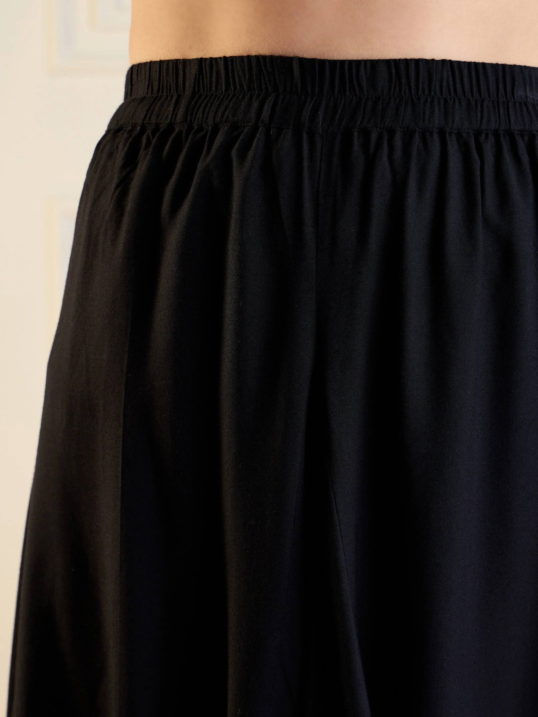 Women Black Rayon Embroidered Short Kurta With Dhoti Skirt - Image 5