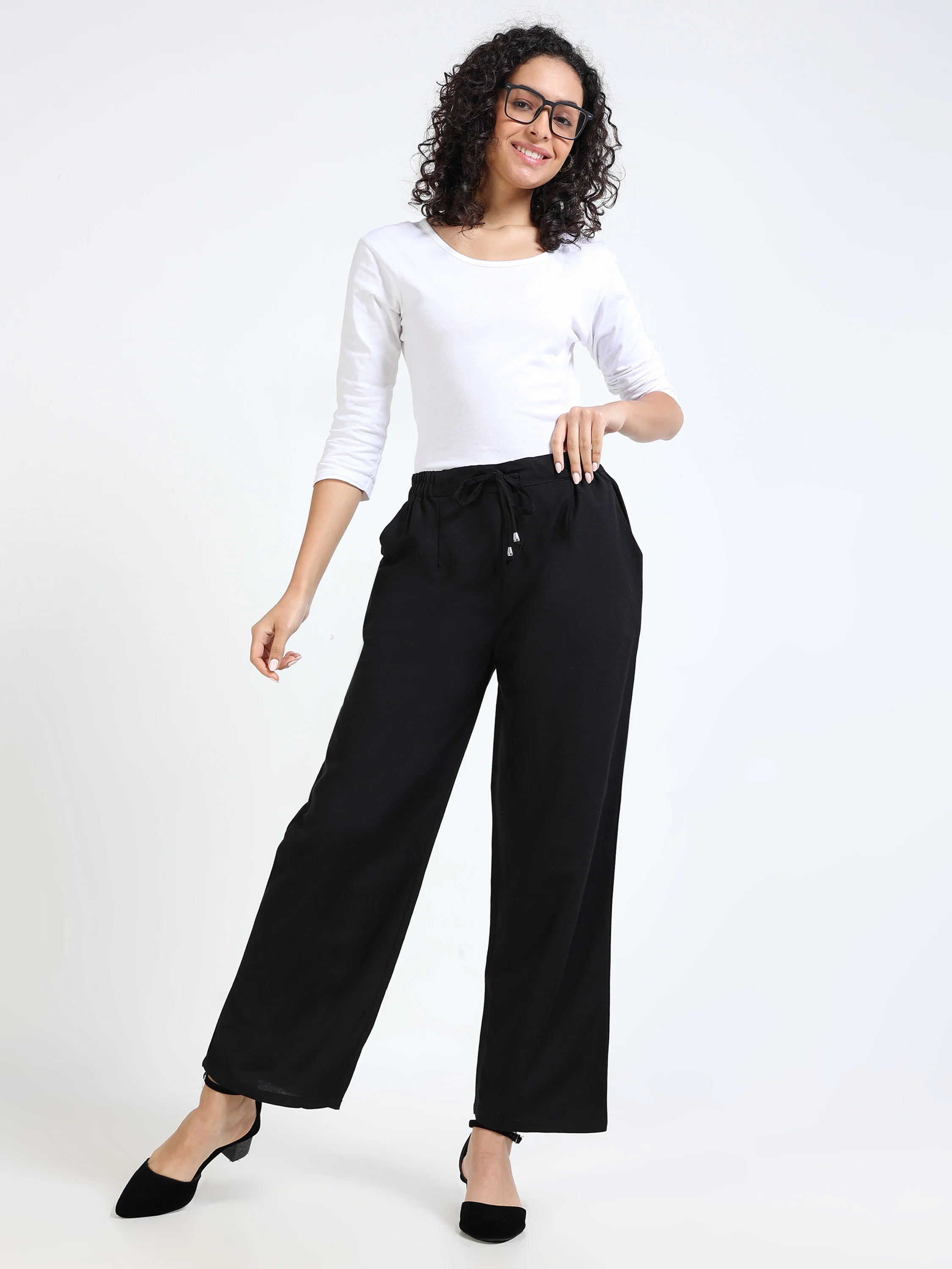 Women Black Regular Flared Pants - Image 2