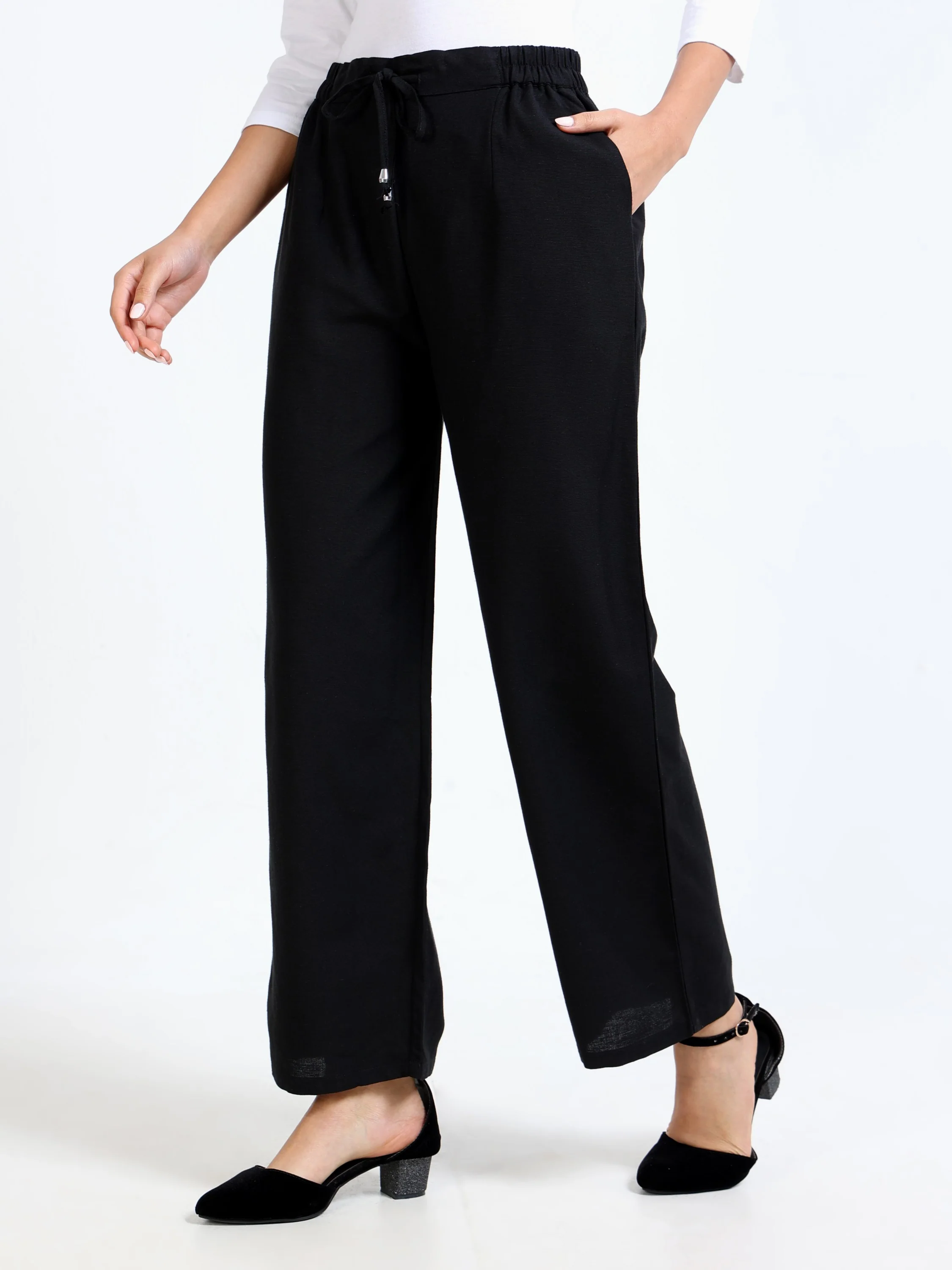 Women Black Regular Flared Pants - Image 3