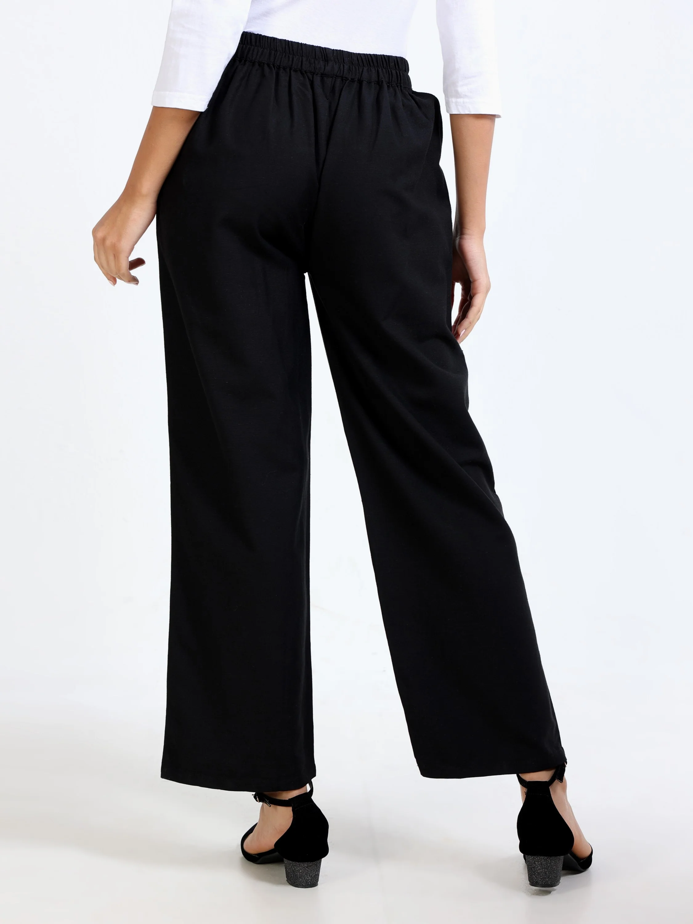 Women Black Regular Flared Pants - Image 4