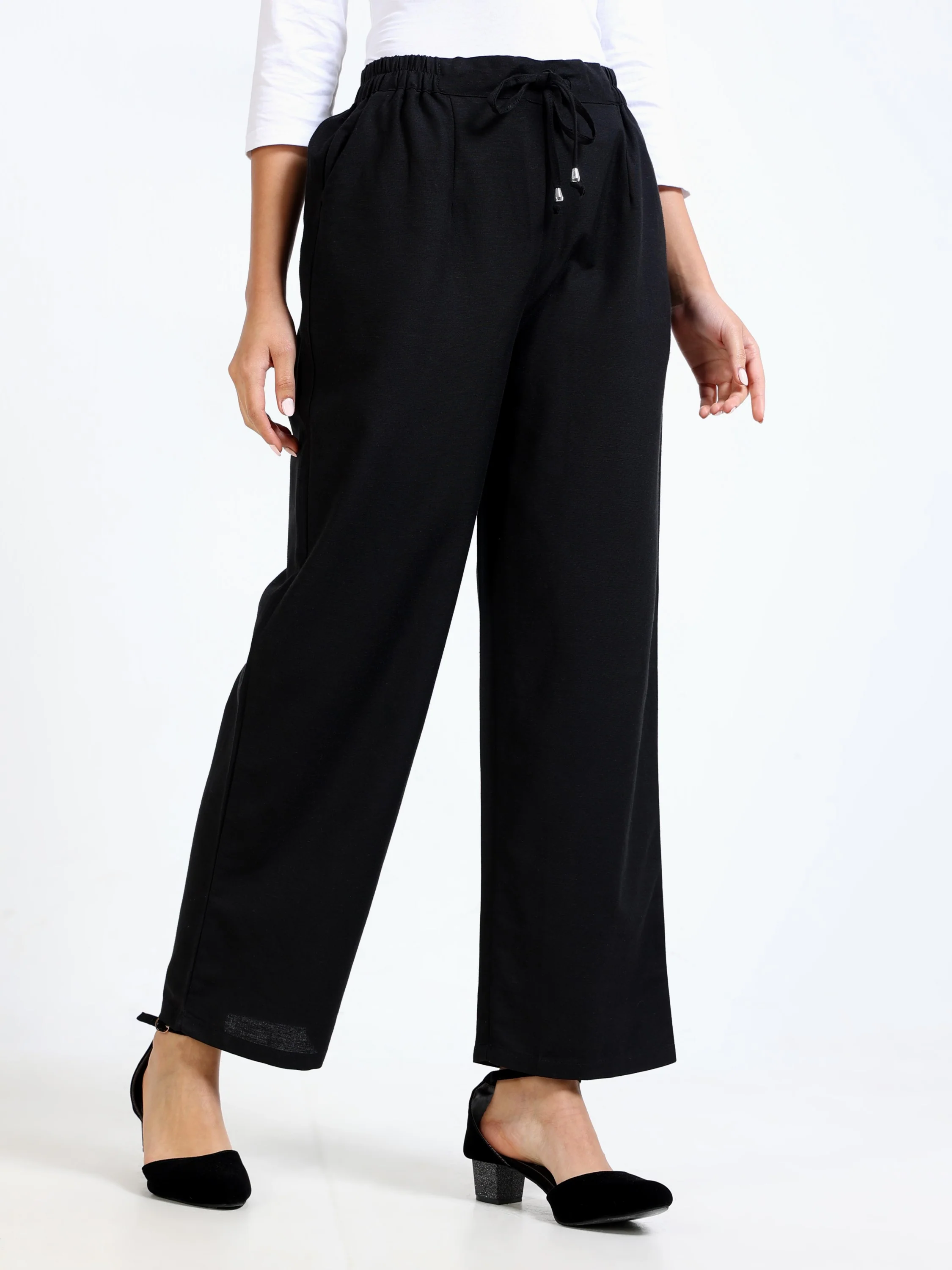 Women Black Regular Flared Pants - Image 5