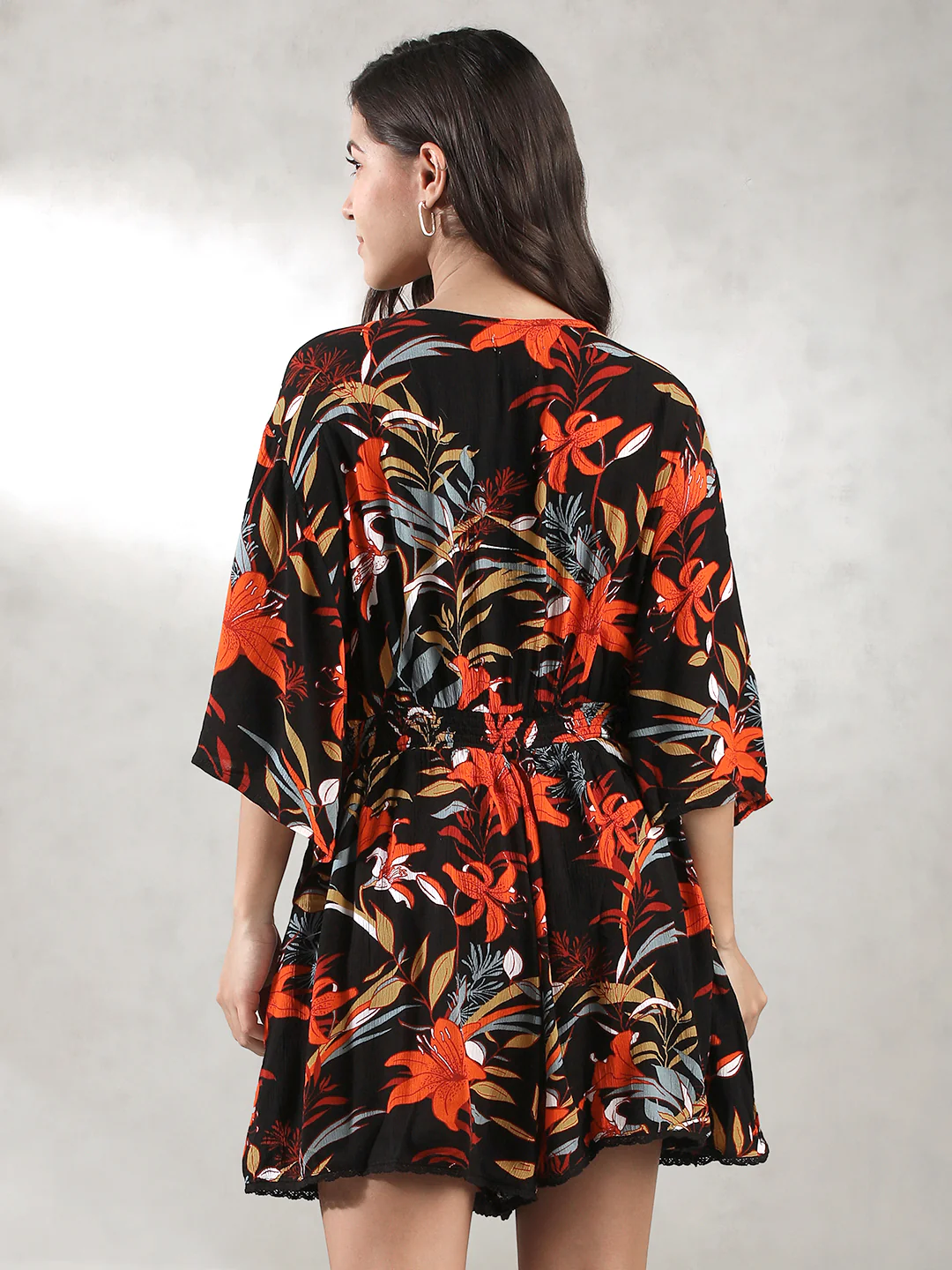 Women Black Tropical Print Romper - Image 4