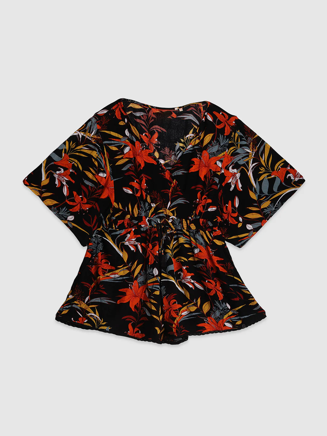 Women Black Tropical Print Romper - Image 7