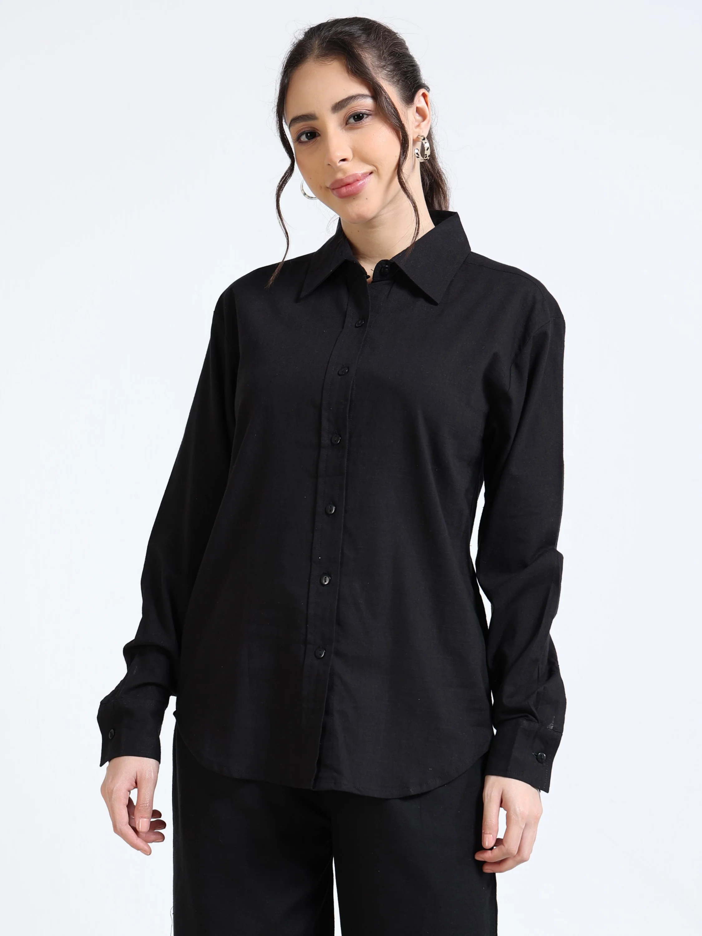 Women Black Regular Fit Shirt - Image 2