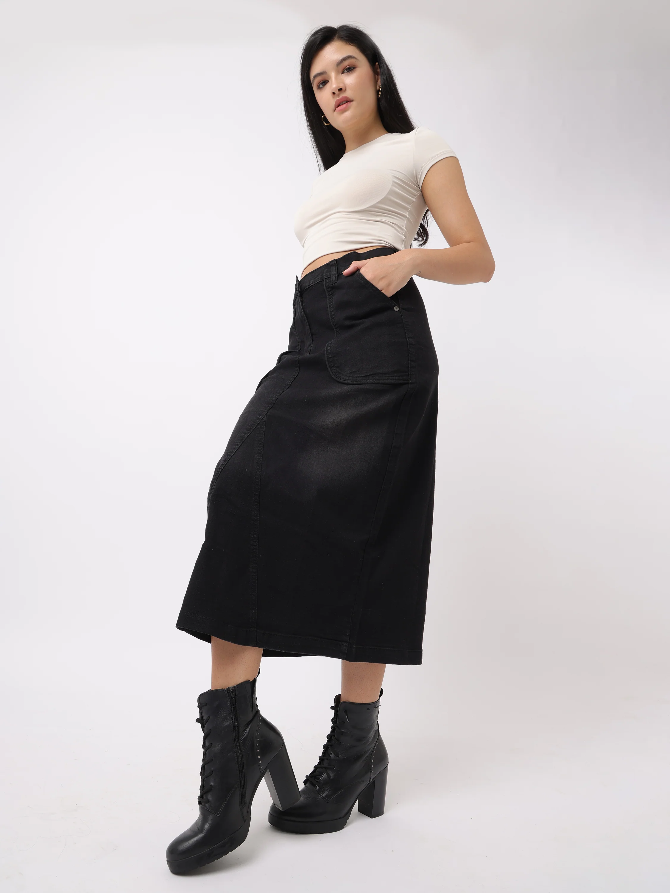 Women Black Regular Fit Cotton Skirt - Image 2