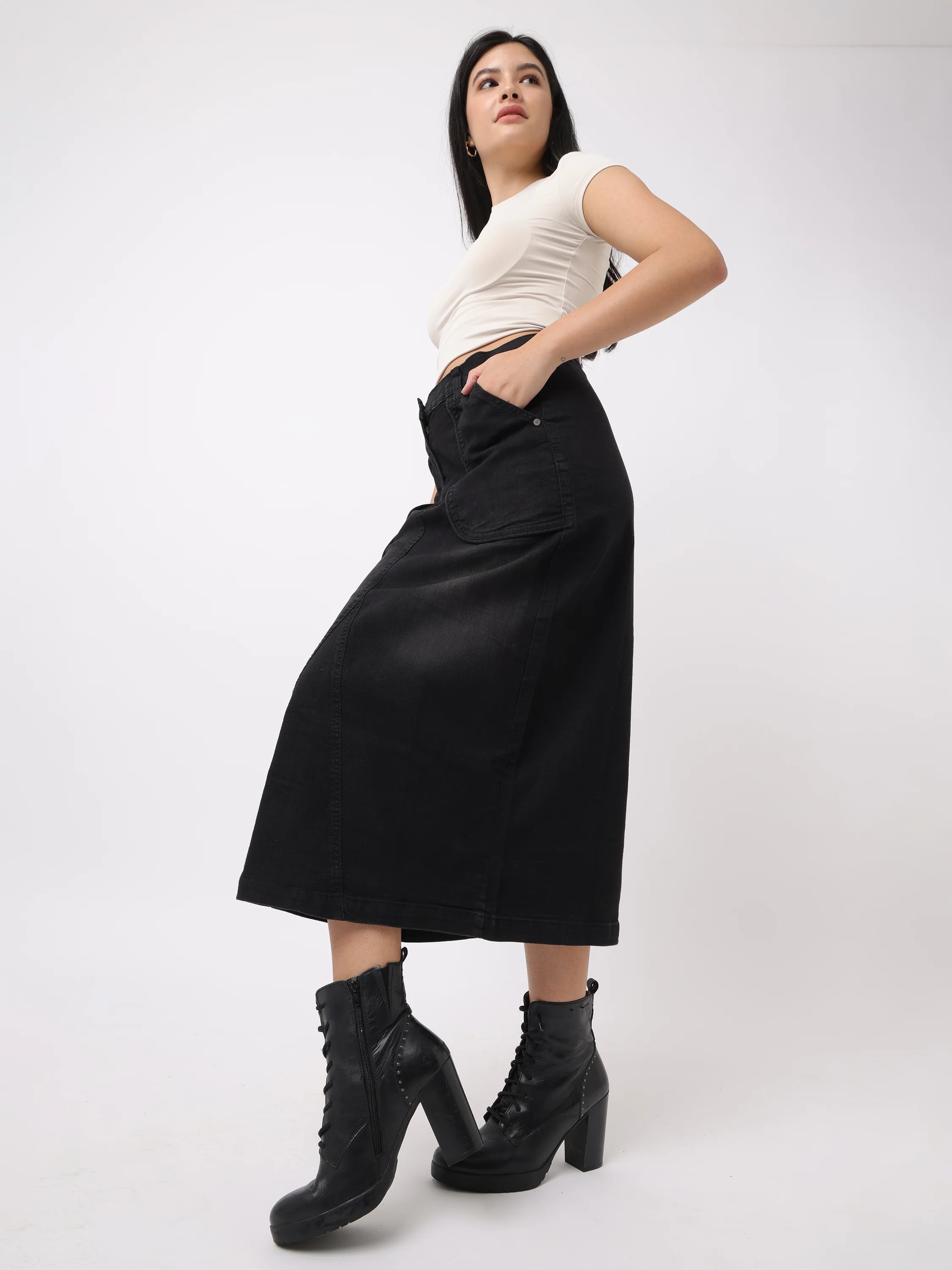 Women Black Regular Fit Cotton Skirt - Image 3