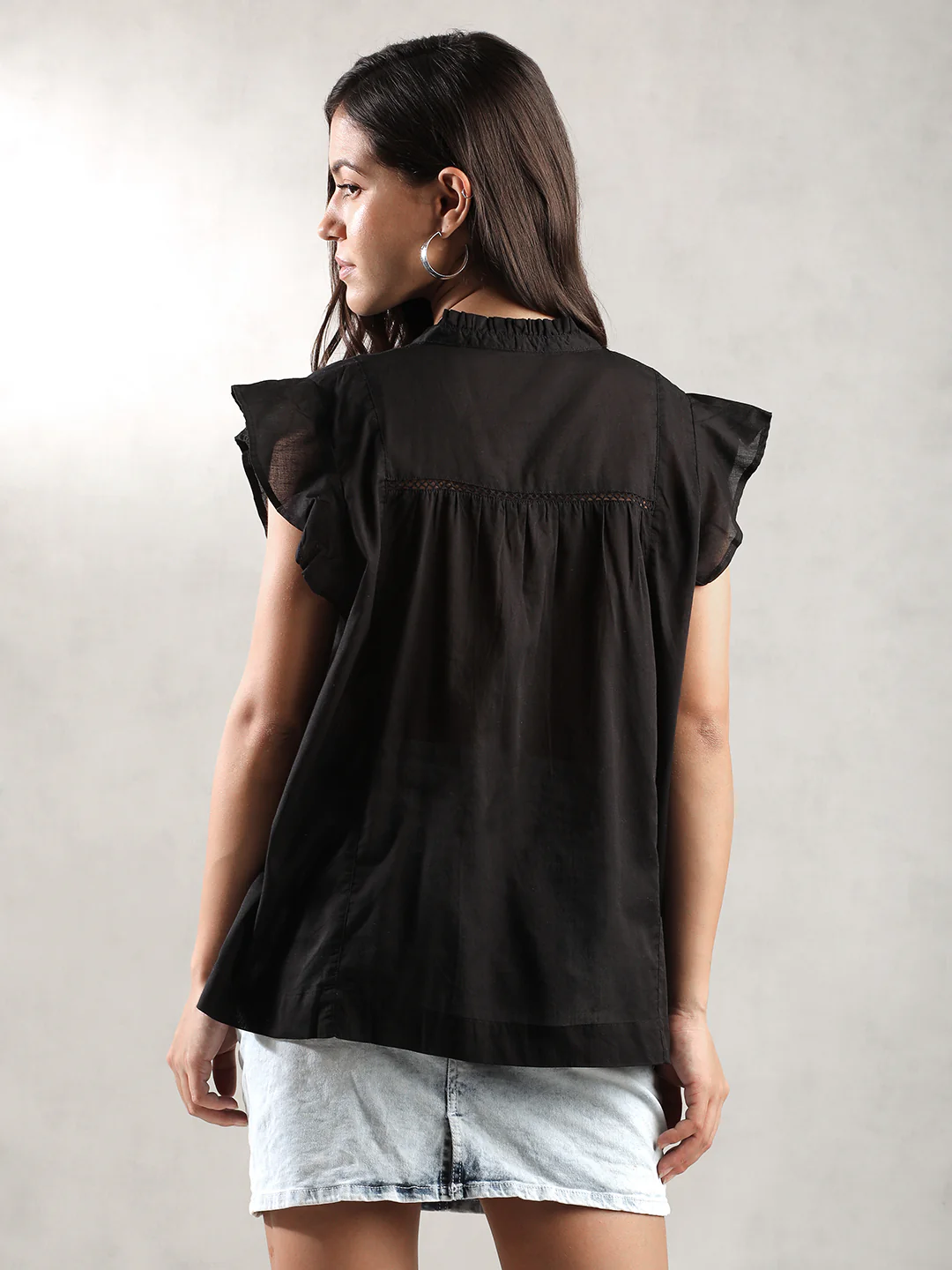 Women Black Mandarin Collar Top - Image 4