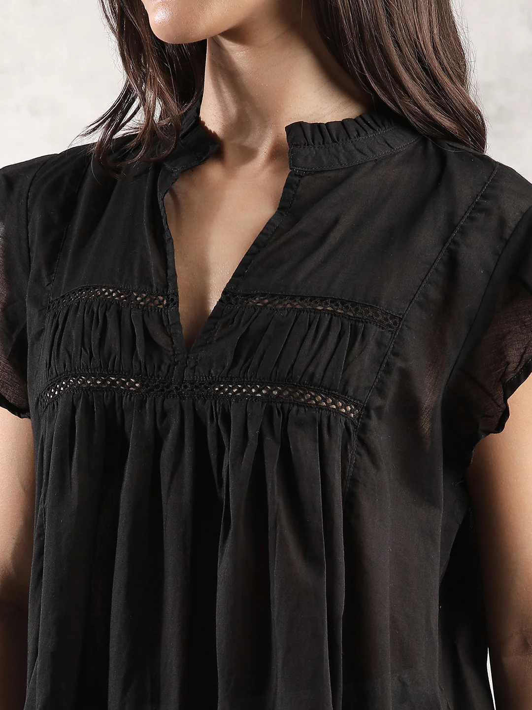 Women Black Mandarin Collar Top - Image 6