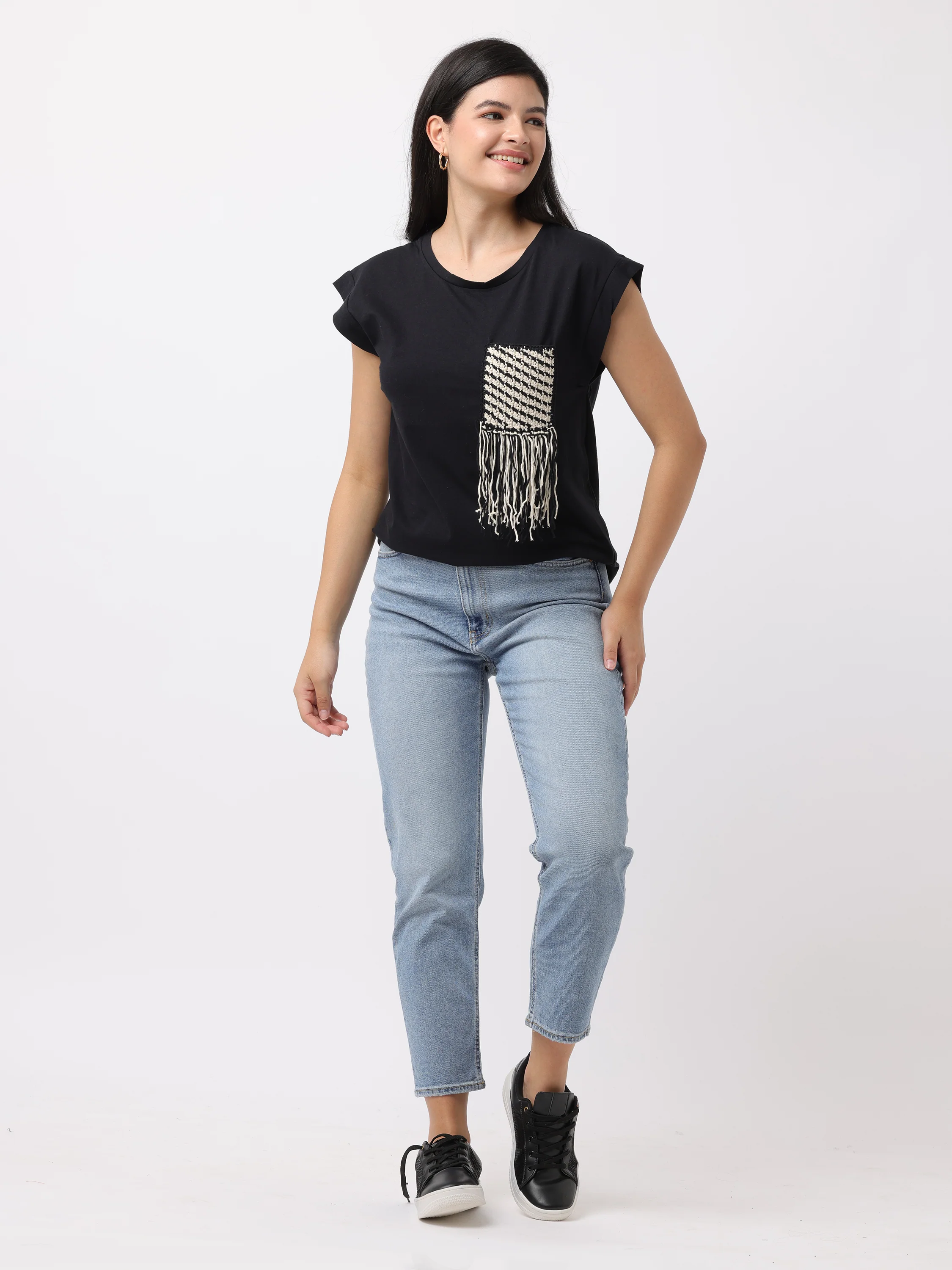 Women Black Regular Fit Crochet Top - Image 2