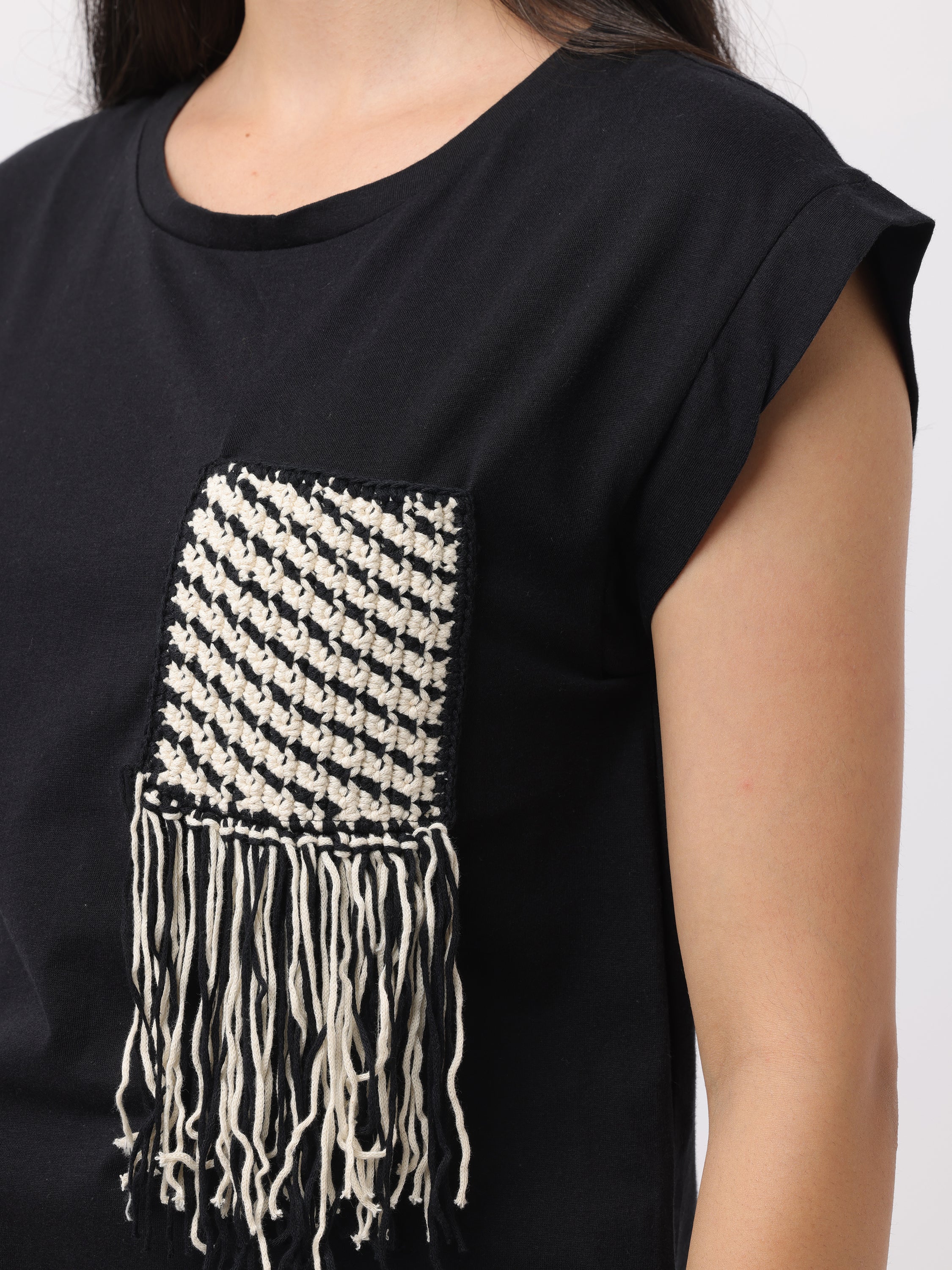 Women Black Regular Fit Crochet Top - Image 3