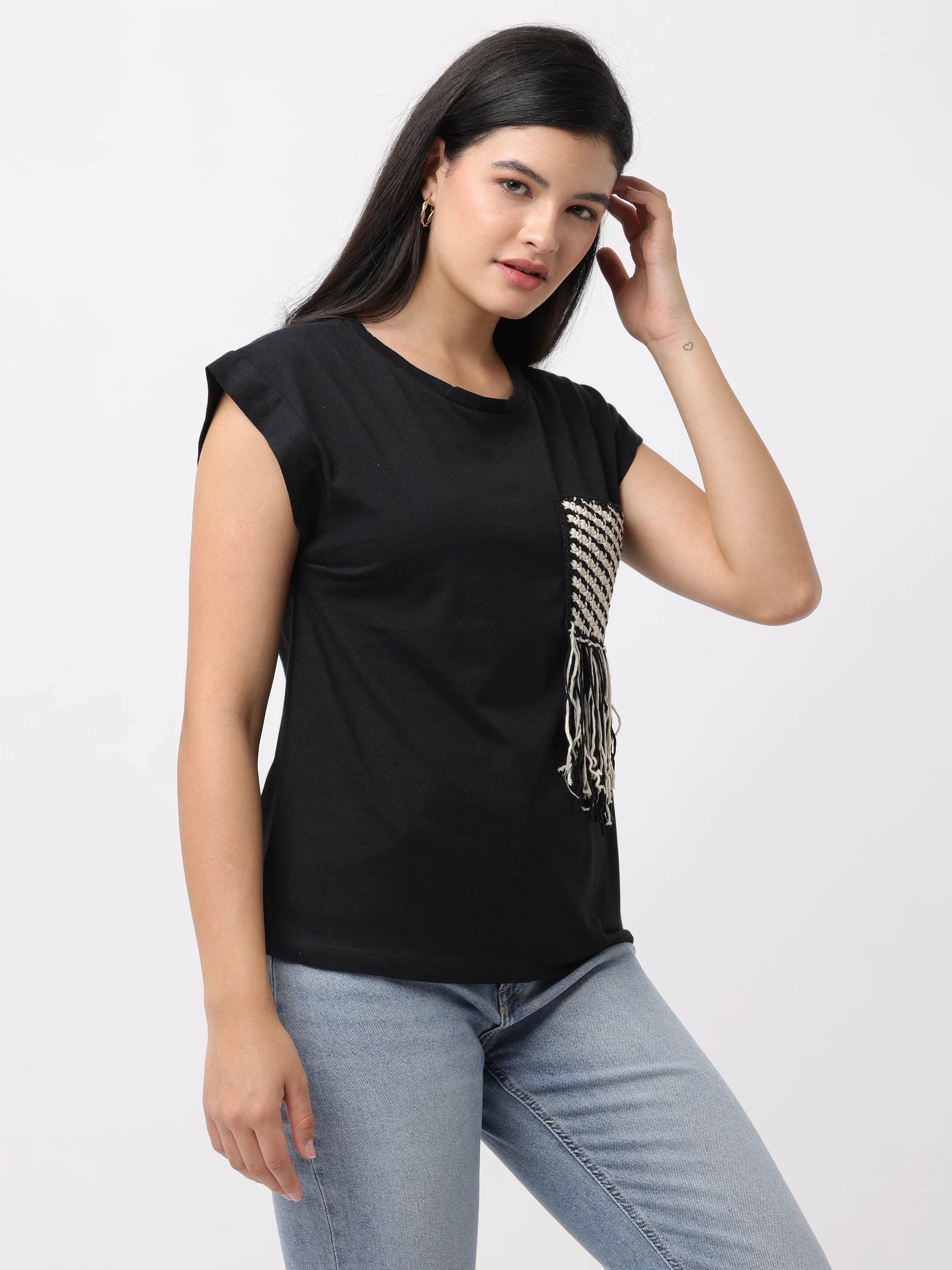 Women Black Regular Fit Crochet Top - Image 6